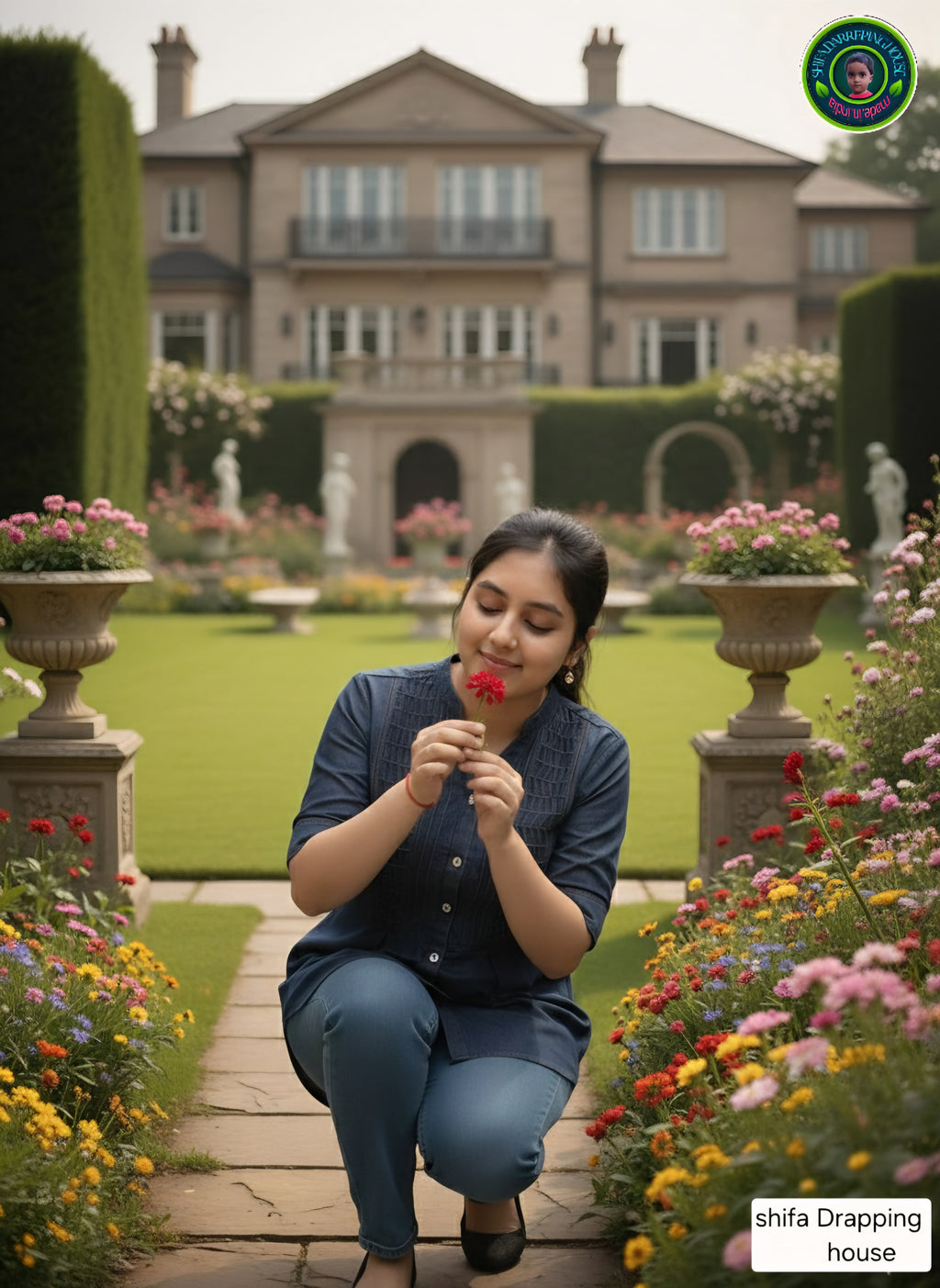 Women's Indigo Denim Tunic with Hand-Crafted Pintex & Ship Buttons