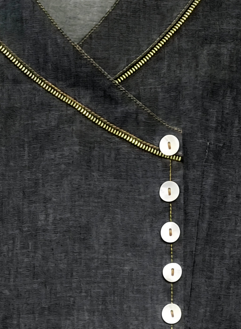 Shifa Drapping House - Premium Charcoal Denim Overlap Maxi Dress with Metal Chain Detail