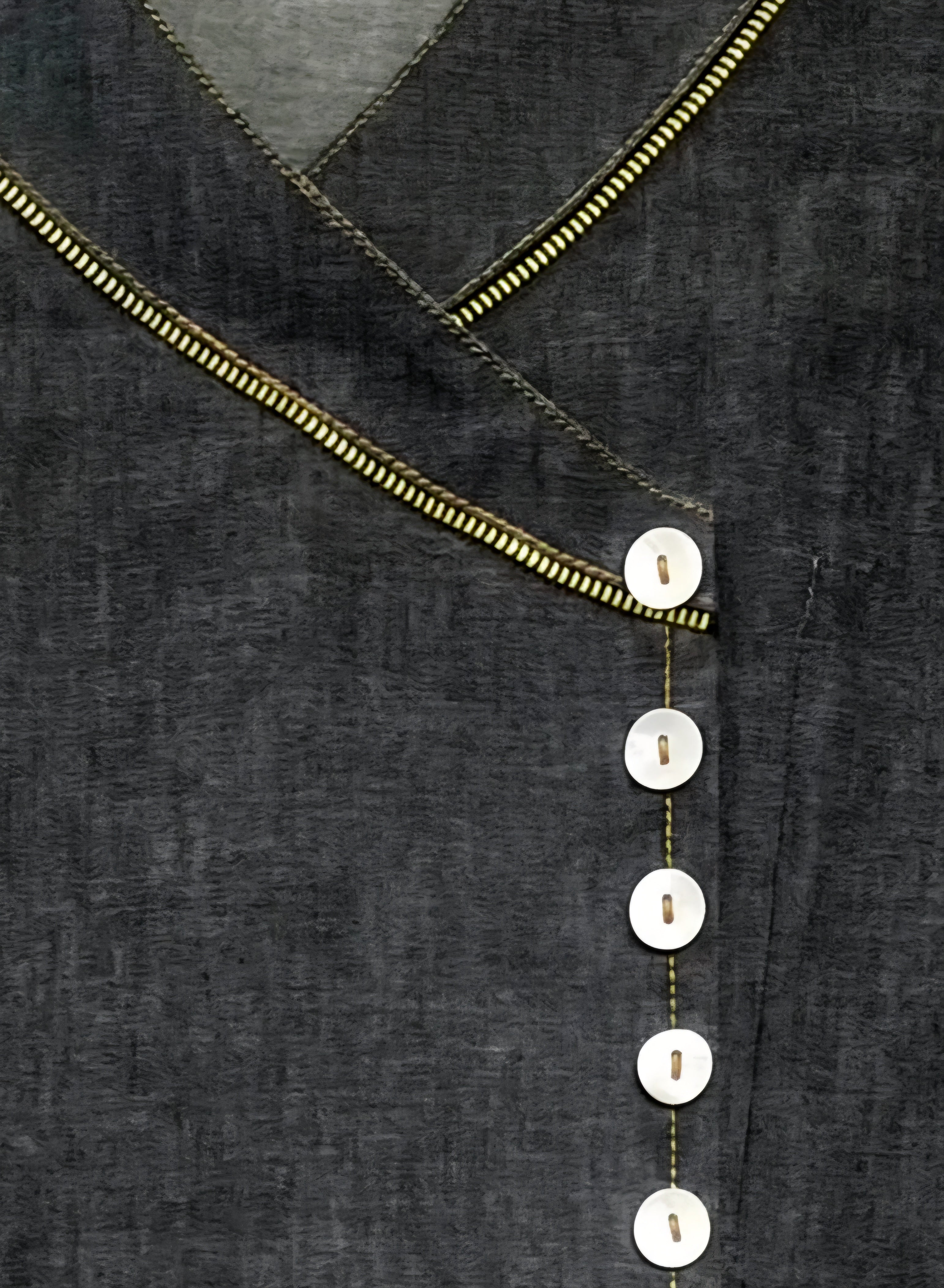 Shifa Drapping House - Premium Charcoal Denim Overlap Maxi Dress with Metal Chain Detail