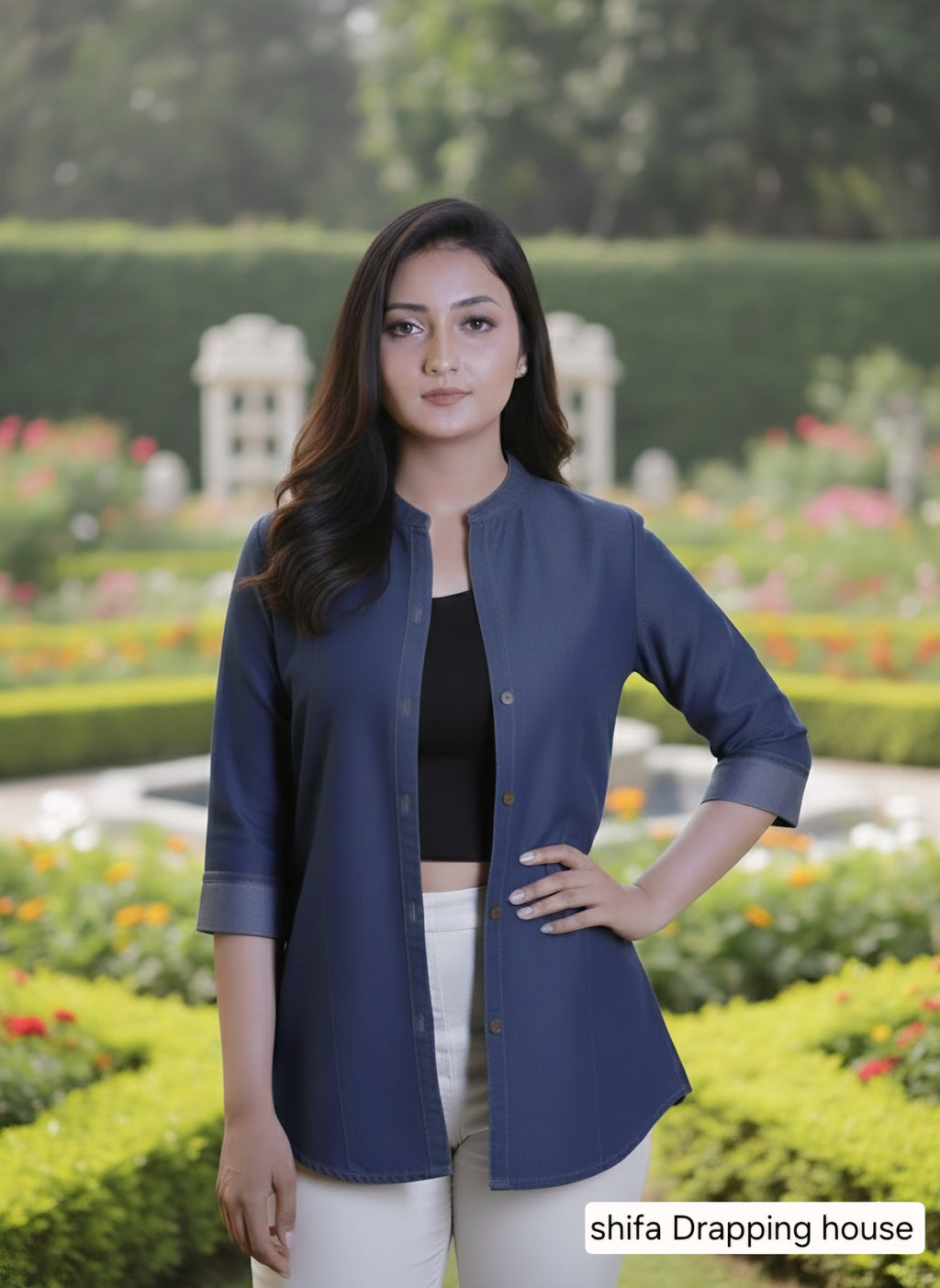 Chic Blue Button-Down Denim Crop Top for Women