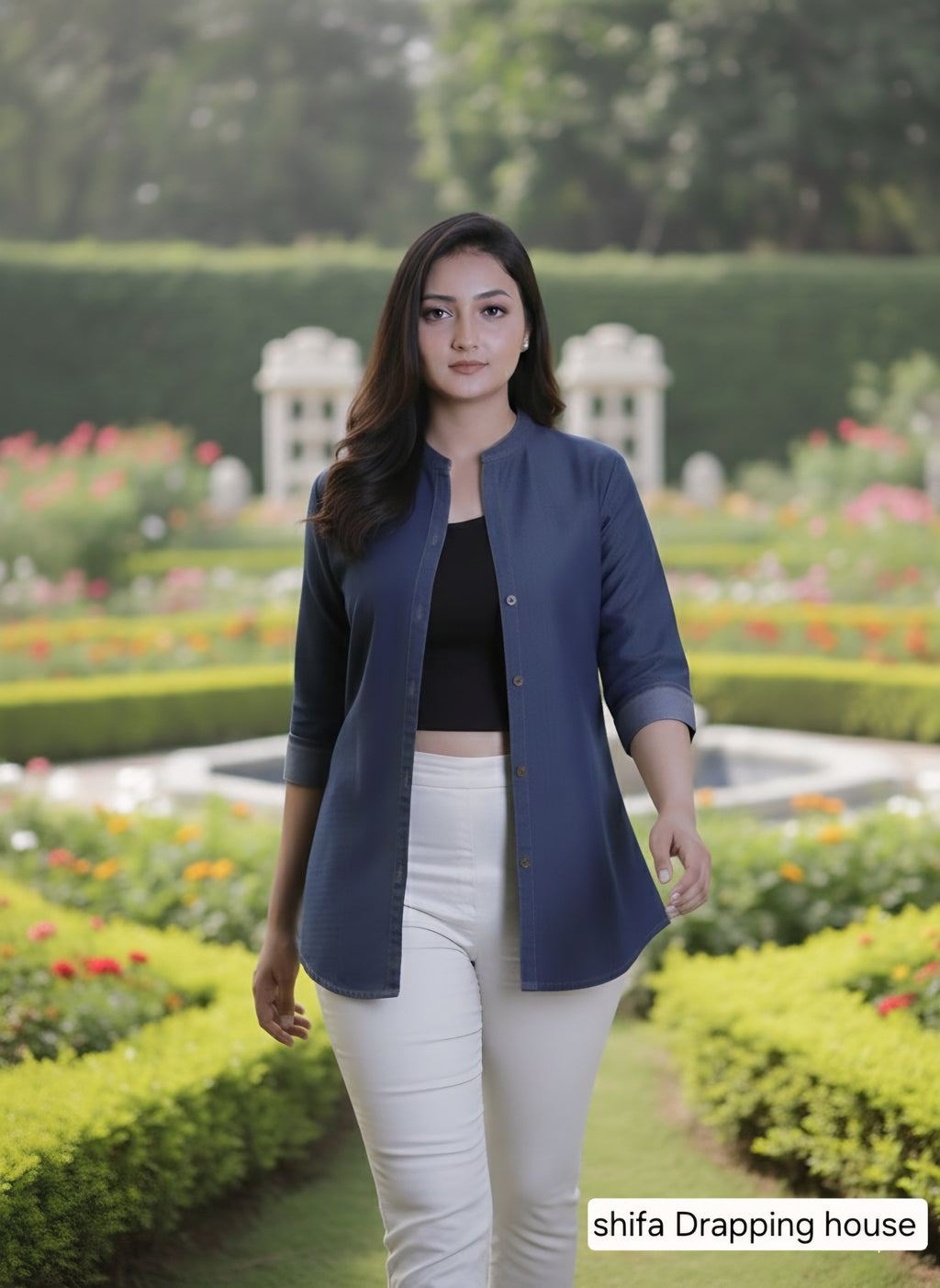 Chic Blue Button-Down Denim Crop Top for Women