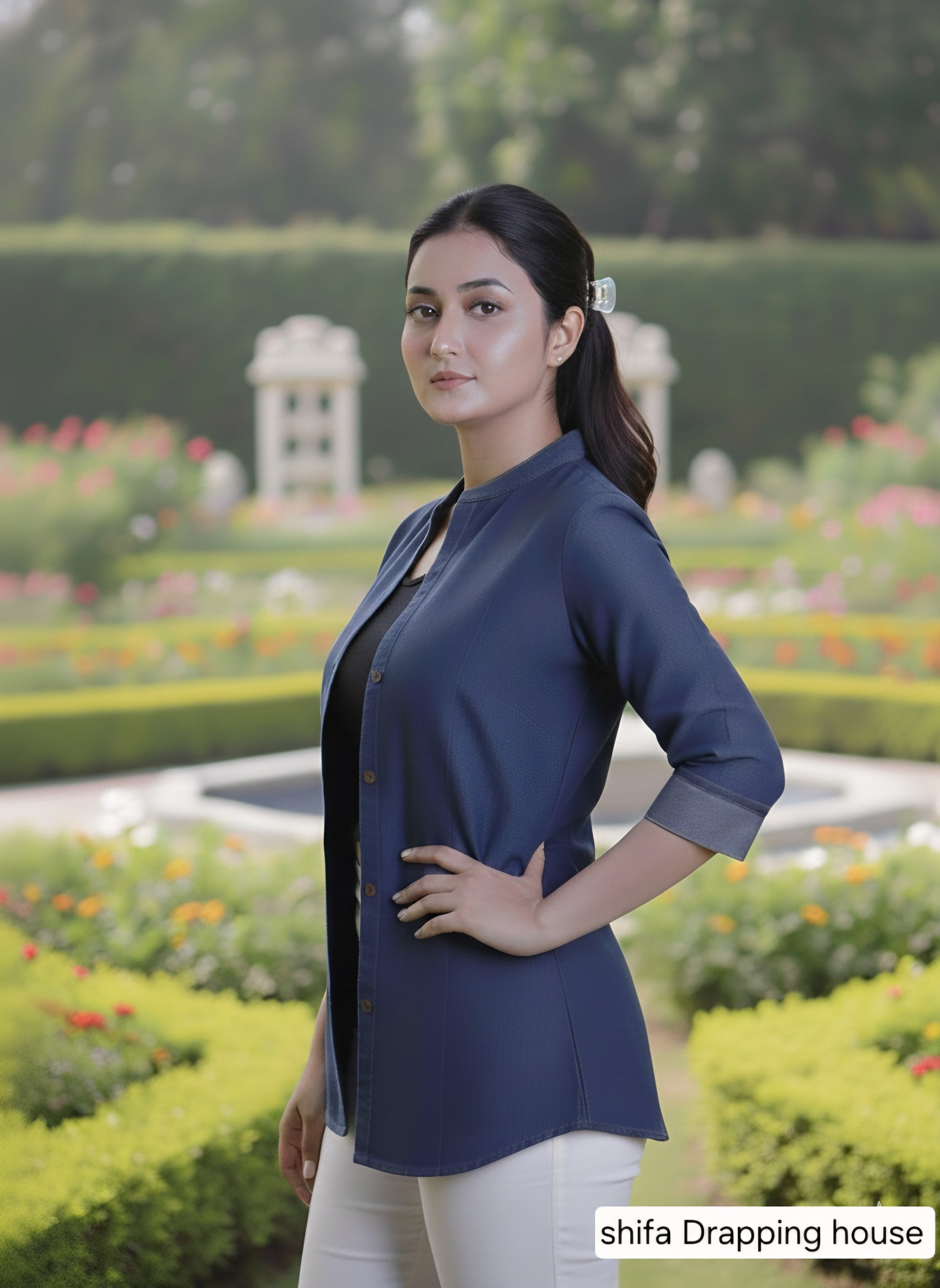 Chic Blue Button-Down Denim Crop Top for Women