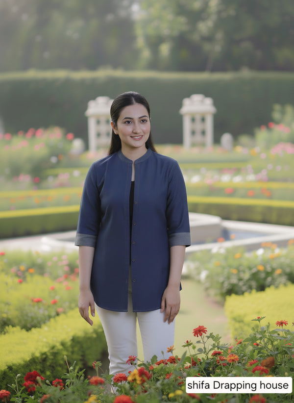 Chic Blue Button-Down Denim Crop Top for Women