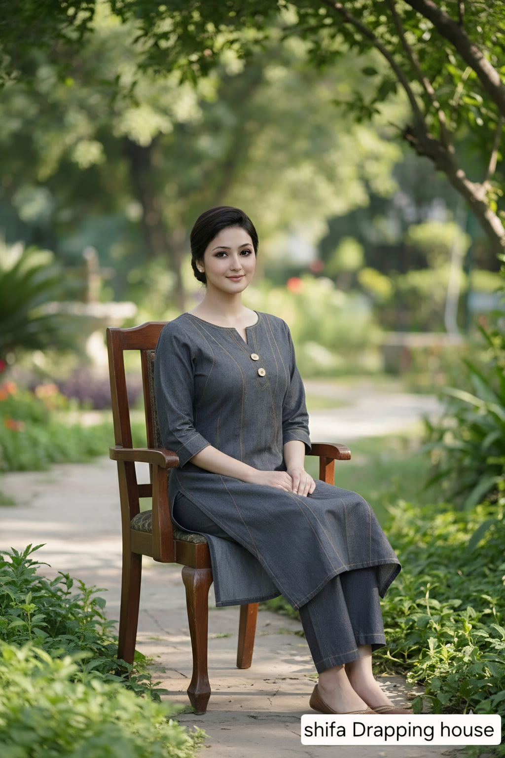 Designer black grey Denim Kurti with Contrast Stitching and Side Slits