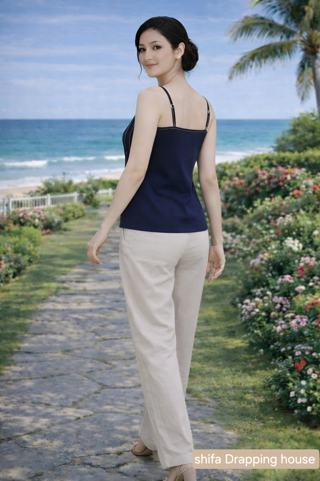 ShifaDrappinghouse (Trendy): Linear Embroidered Denim Inner - Red & Yellow Contrast Stitch