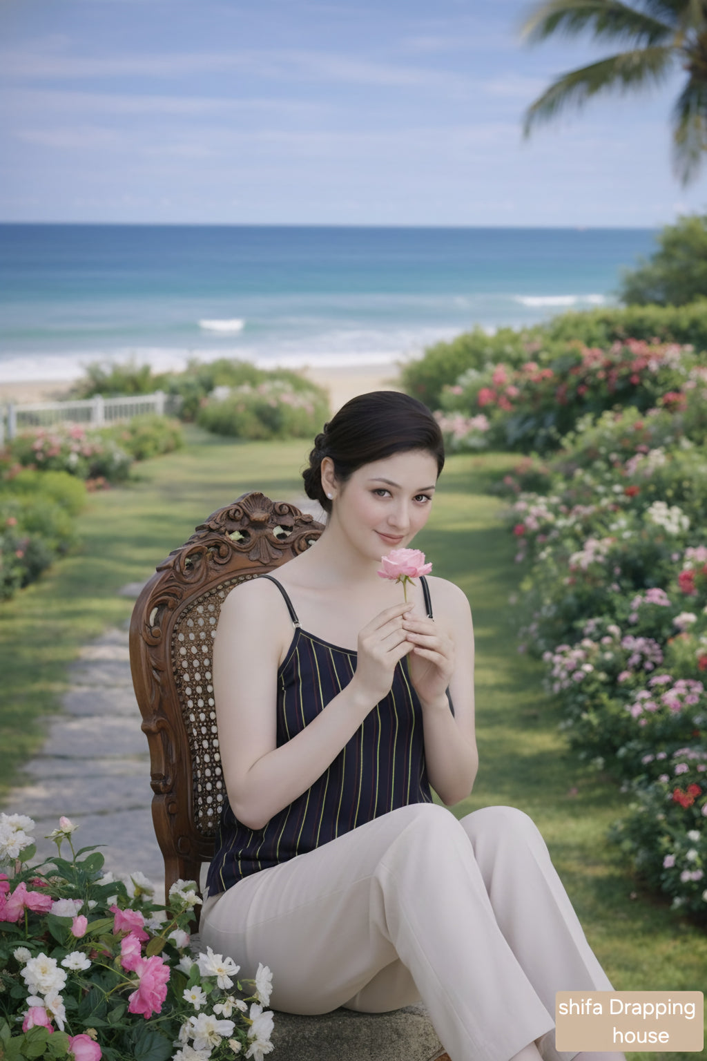 ShifaDrappinghouse (Trendy): Linear Embroidered Denim Inner - Red & Yellow Contrast Stitch