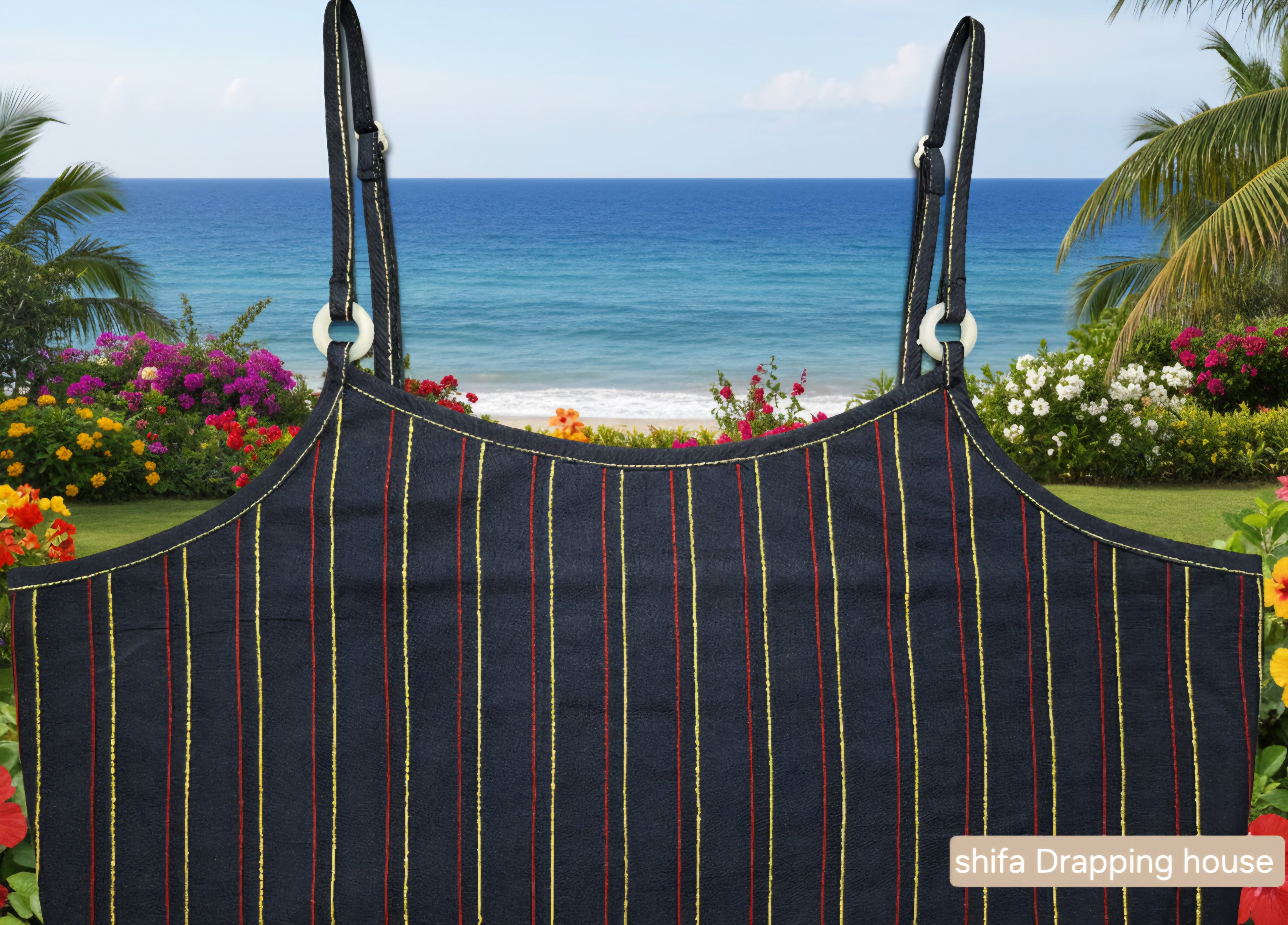 ShifaDrappinghouse (Trendy): Linear Embroidered Denim Inner - Red & Yellow Contrast Stitch