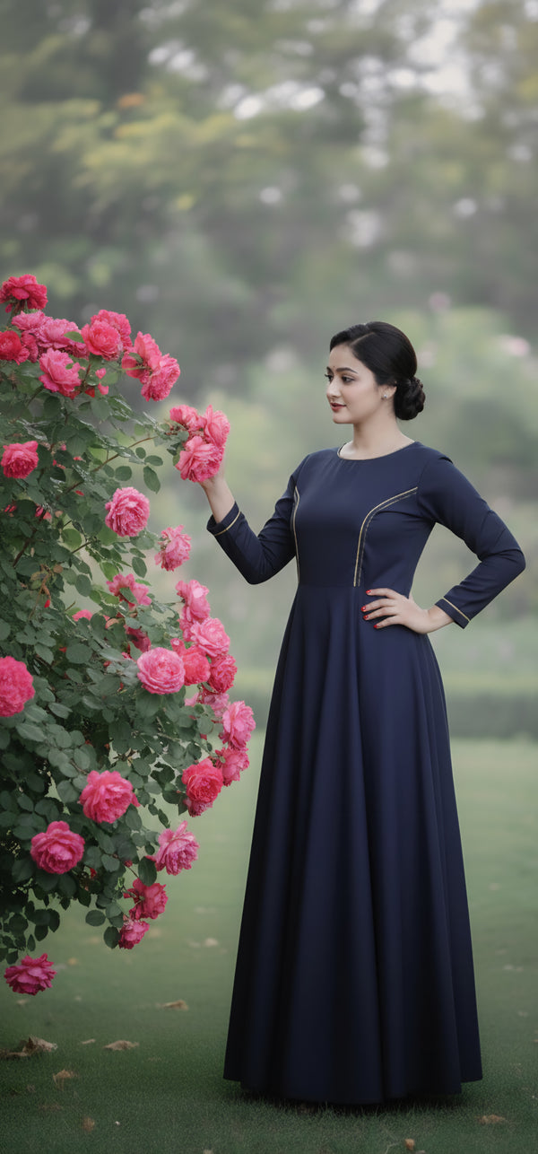 Indo-Western Denim Long Dress for Women & Girls