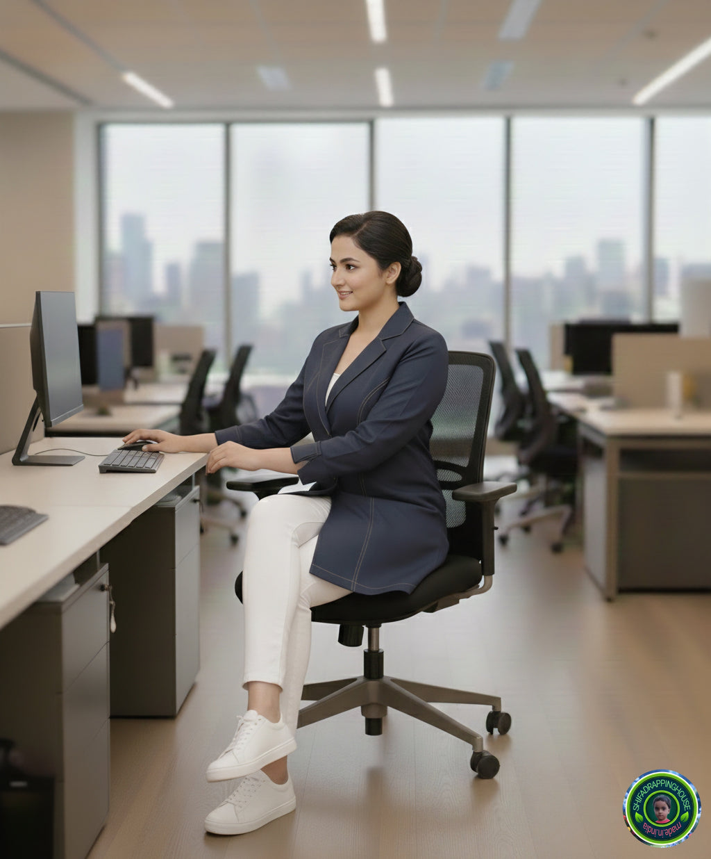 Women's Premium Navy Blue Denim Blazer-Style Jacket