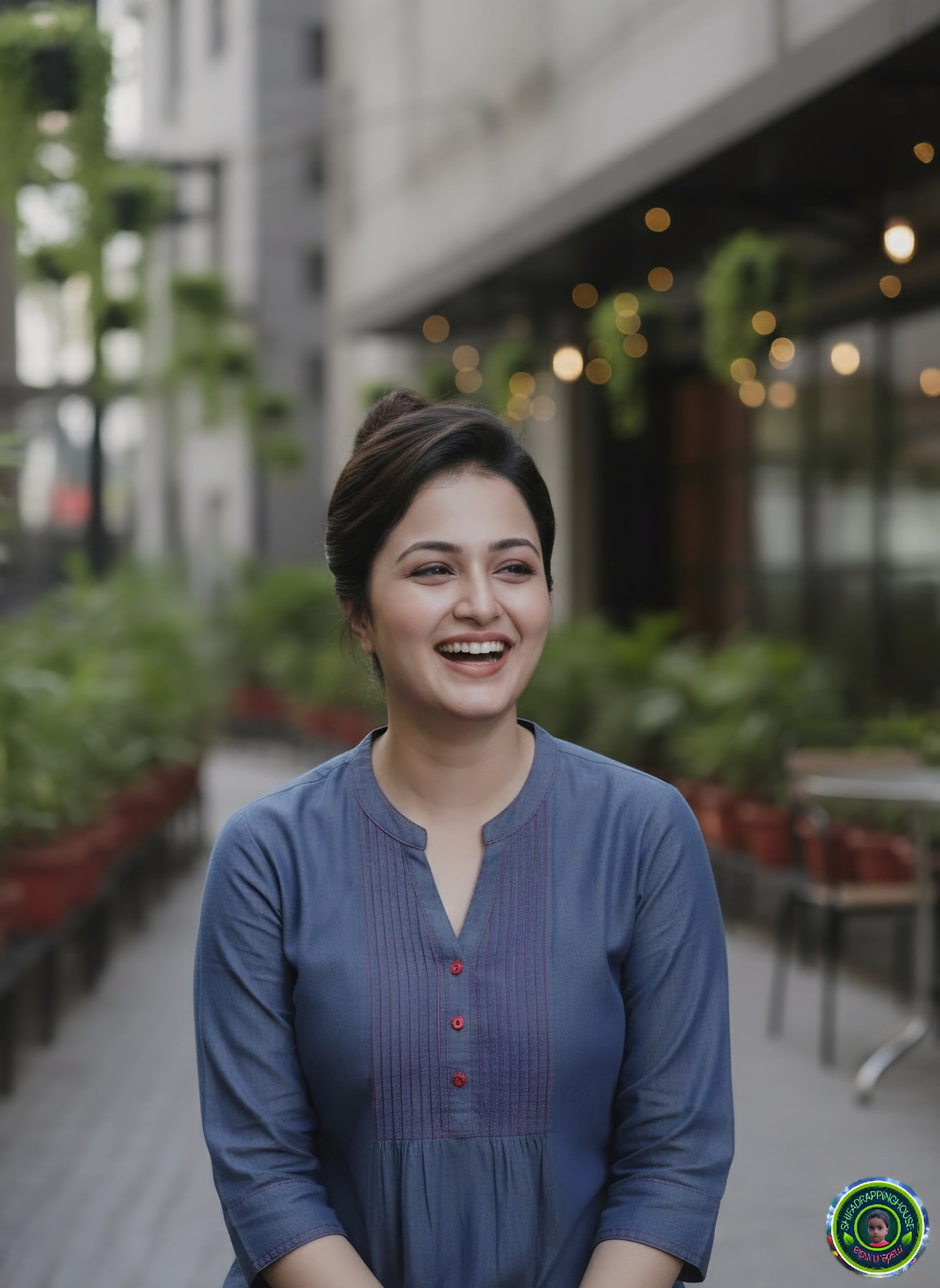 Premium Indigo Denim Kurti.with Red Pintex Pleat Detailing