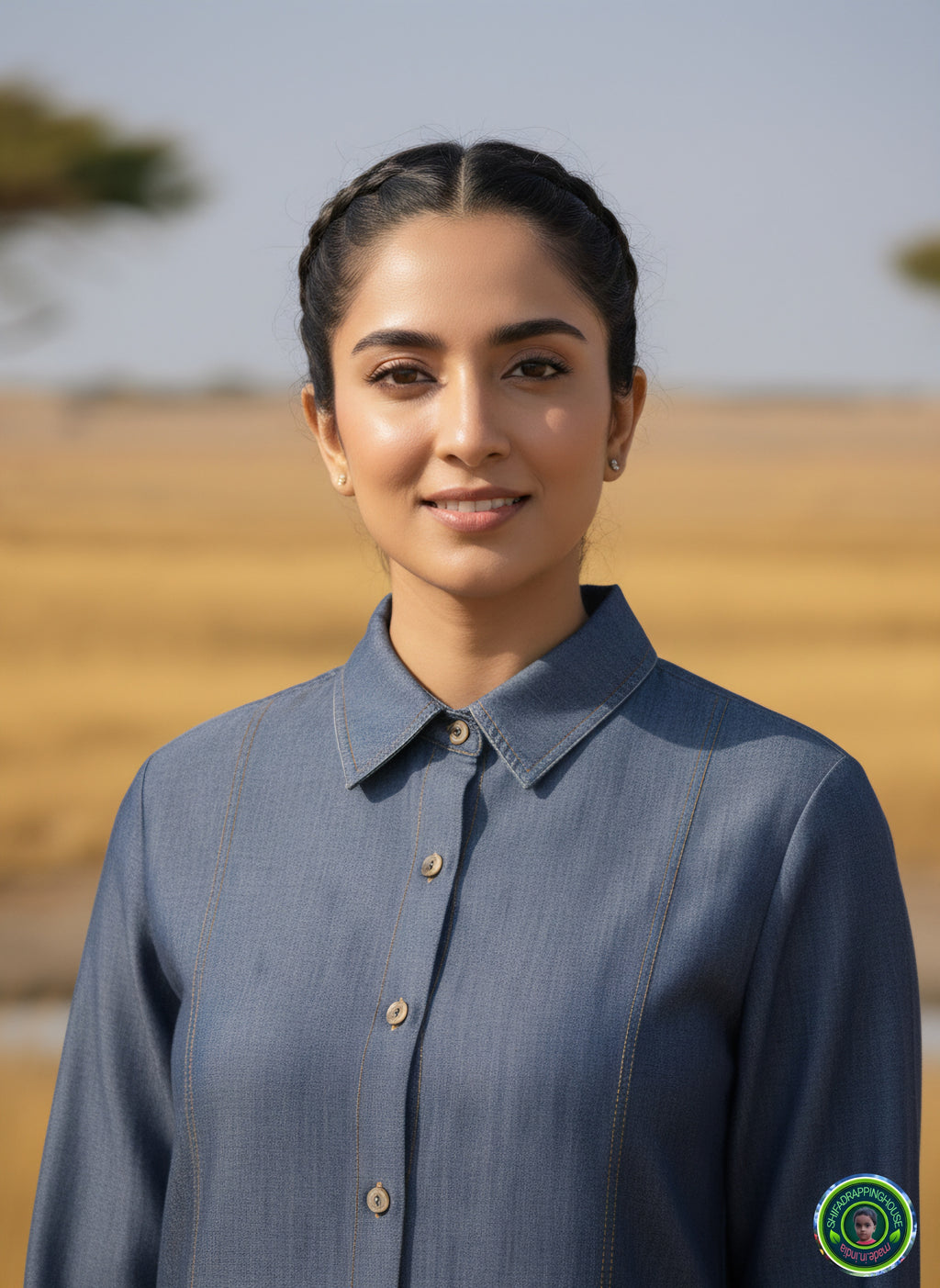 Luxury Gold-Stitched Denim Tunic | Premium Artisanal Craftsmanship