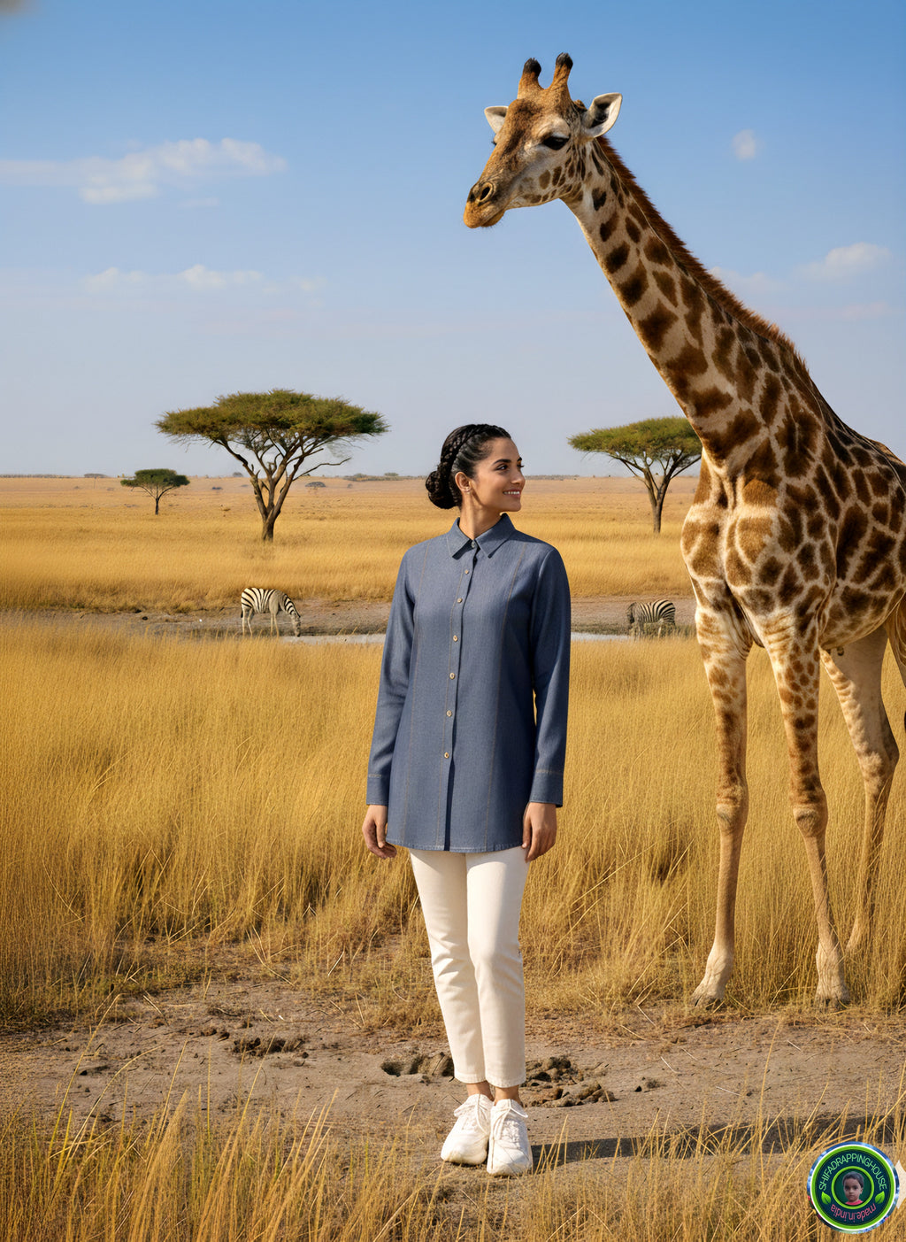 Luxury Gold-Stitched Denim Tunic | Premium Artisanal Craftsmanship