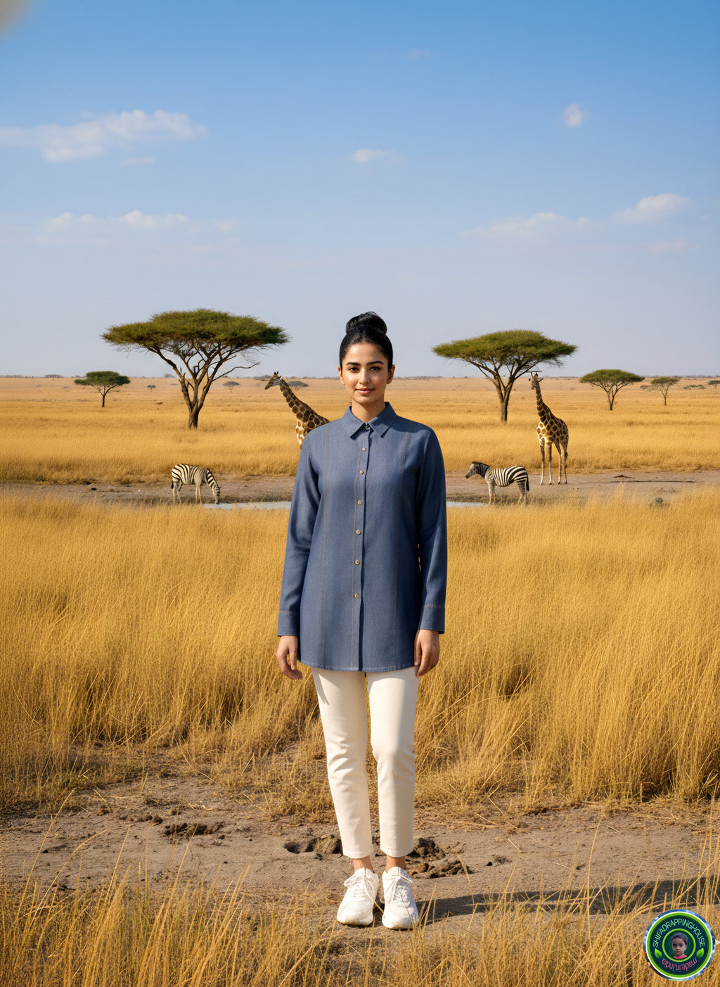 Luxury Gold-Stitched Denim Tunic | Premium Artisanal Craftsmanship