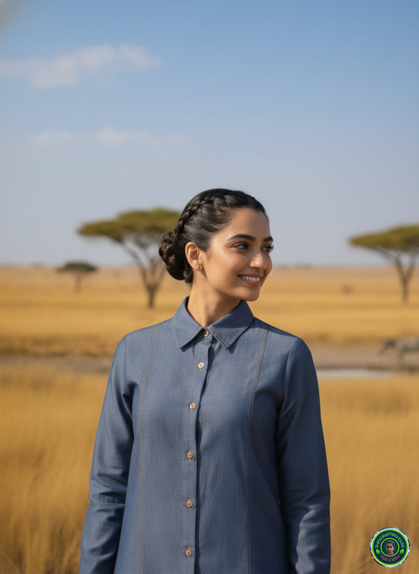 Luxury Gold-Stitched Denim Tunic | Premium Artisanal Craftsmanship