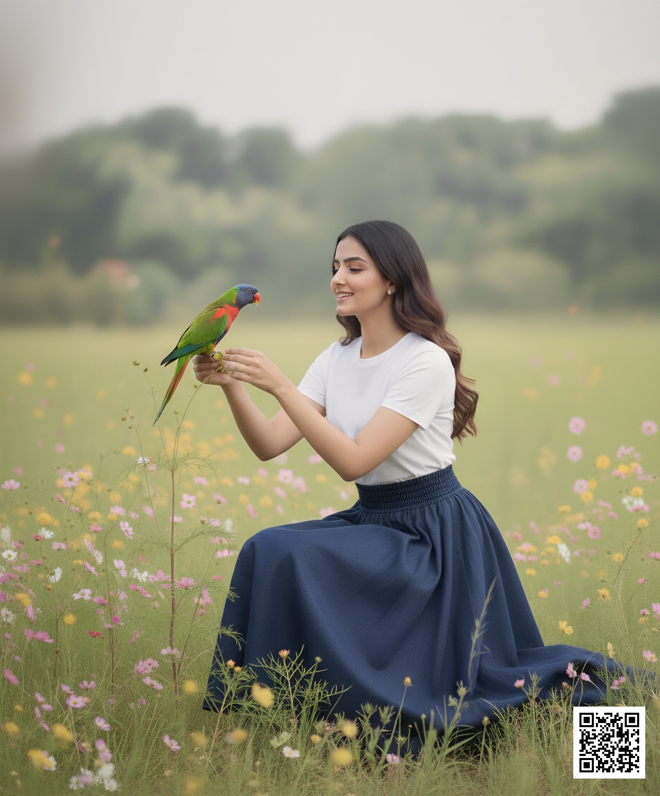 Navy Blue Denim Gathered Midi Skirt with Wide Elasticated Waistband