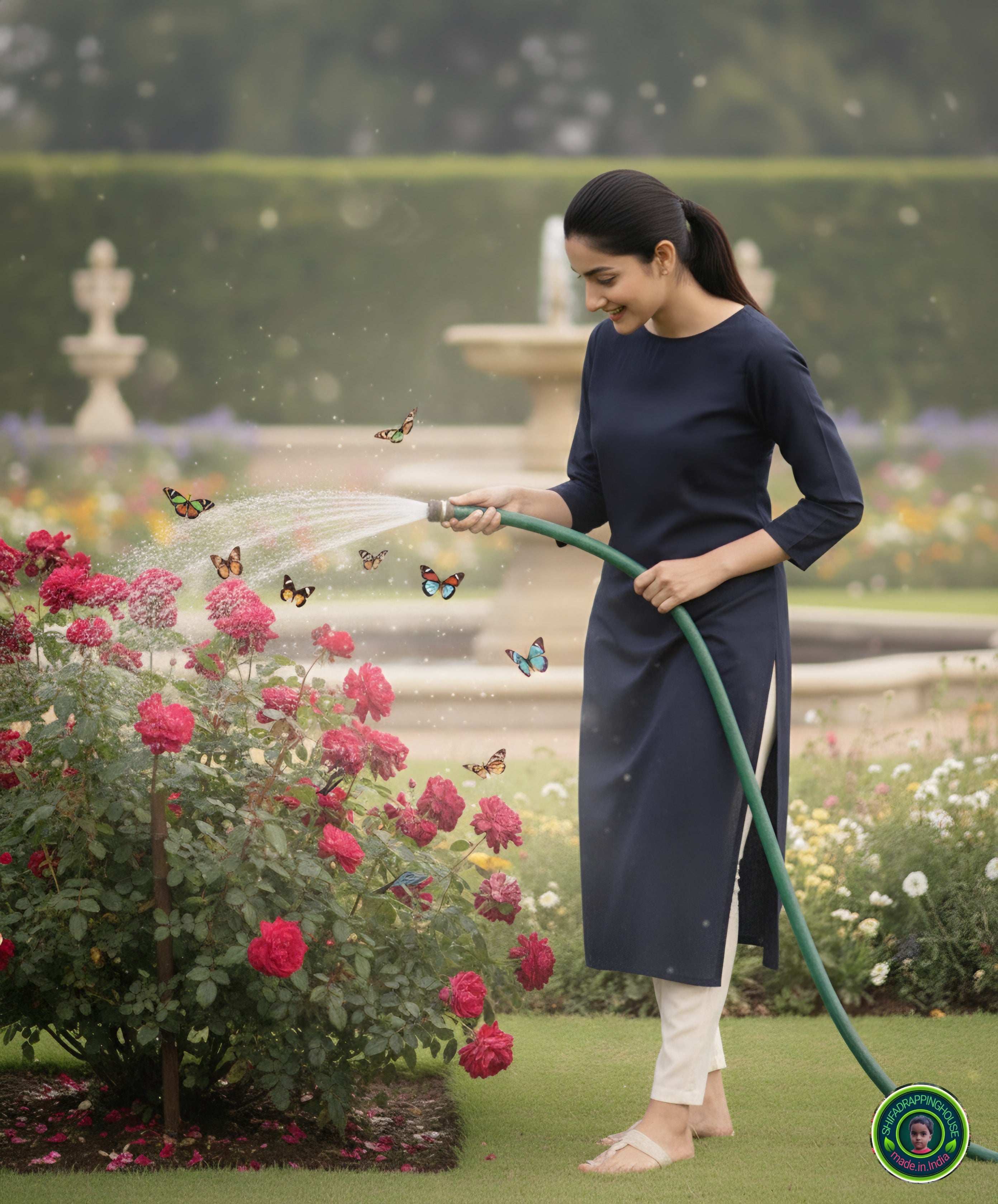 Minimalist Navy Blue Solid Denim Straight-Cut Kurta with Round Neck