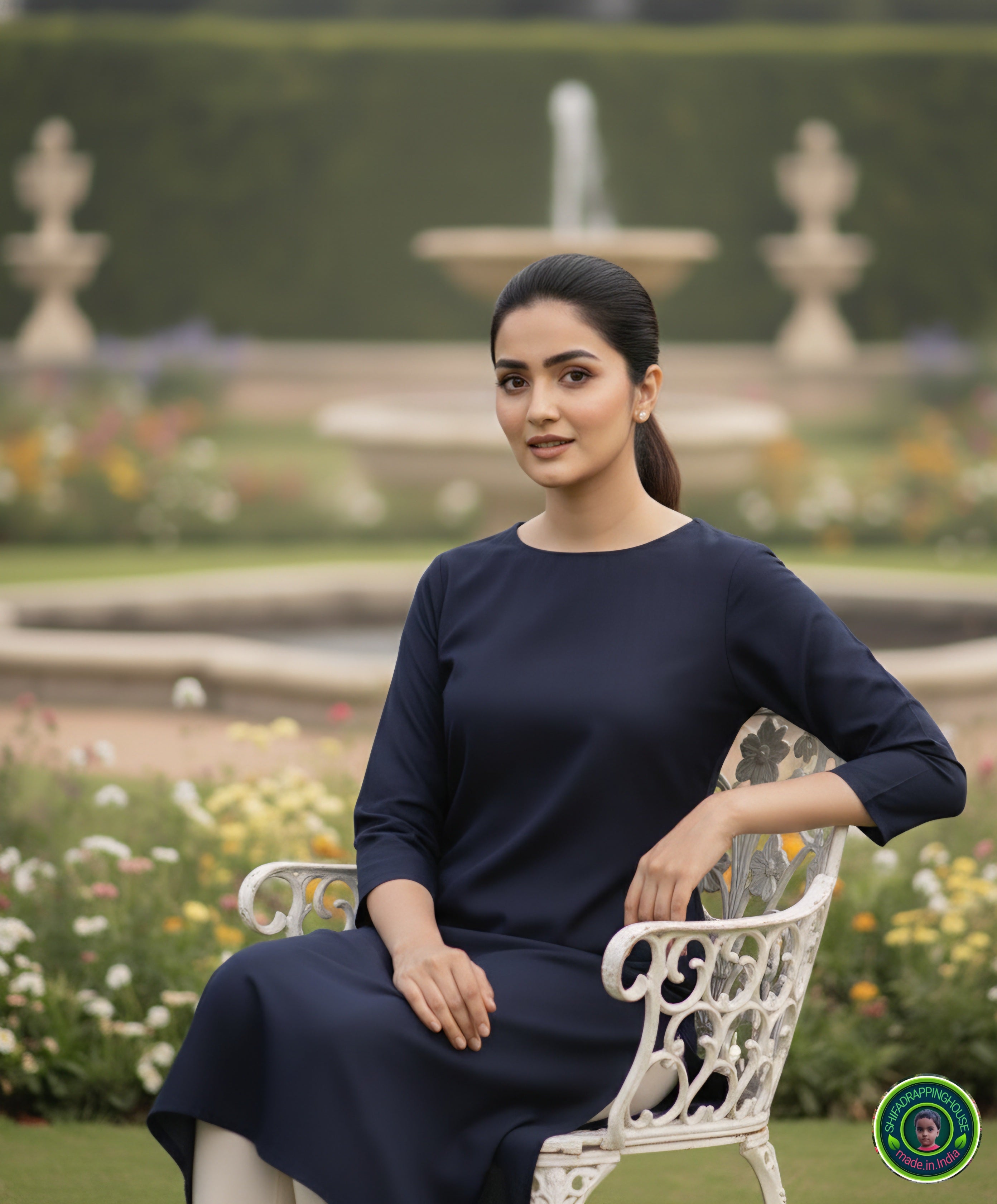 Minimalist Navy Blue Solid Denim Straight-Cut Kurta with Round Neck