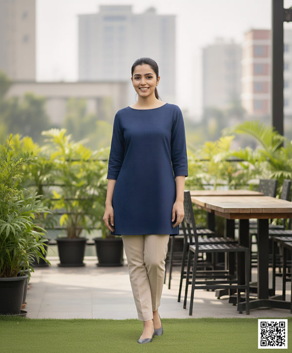 Chic Boat-Neck Denim Tunic Kurta – Contemporary Office & Daily Wear