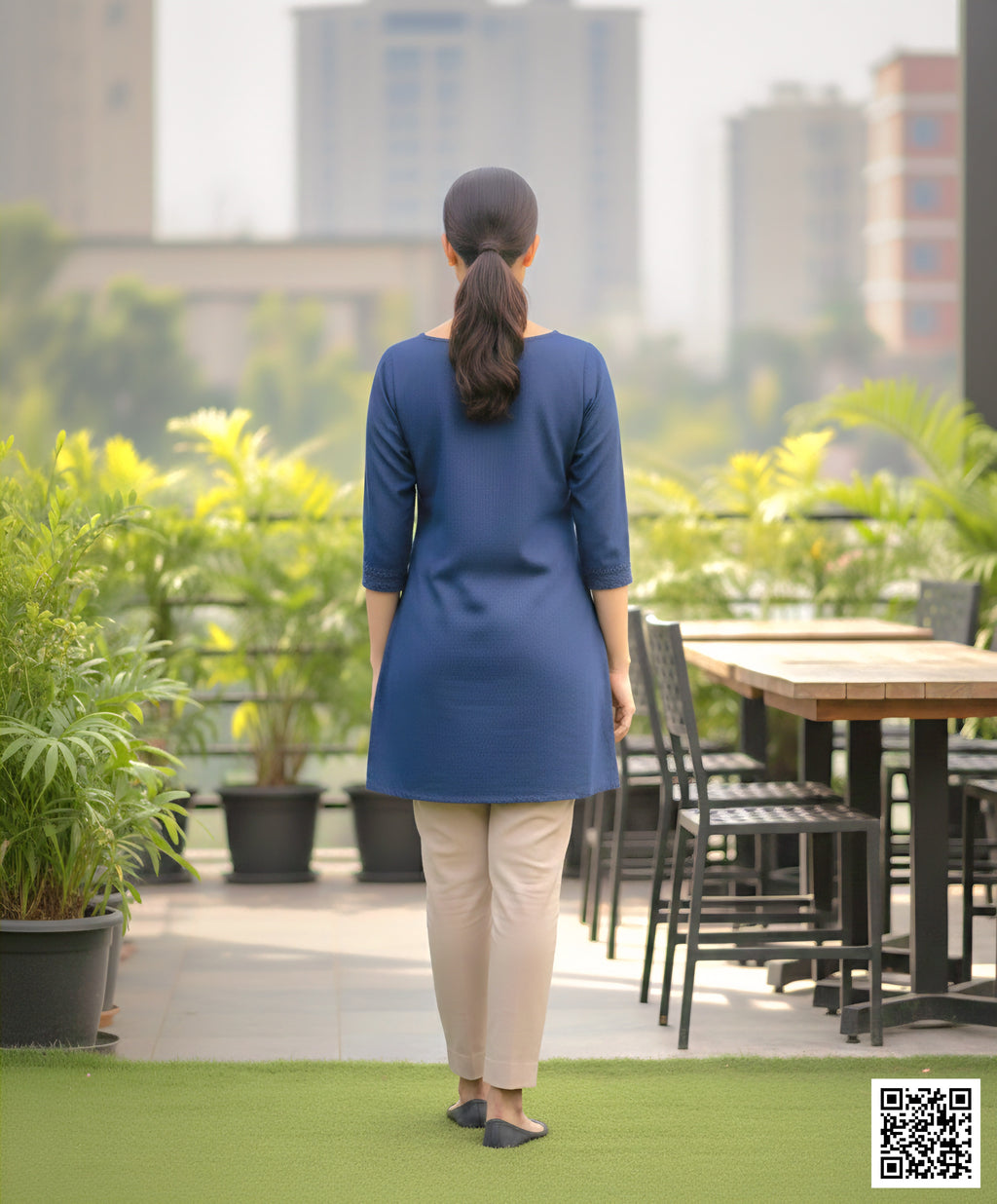 Chic Boat-Neck Denim Tunic Kurta – Contemporary Office & Daily Wear
