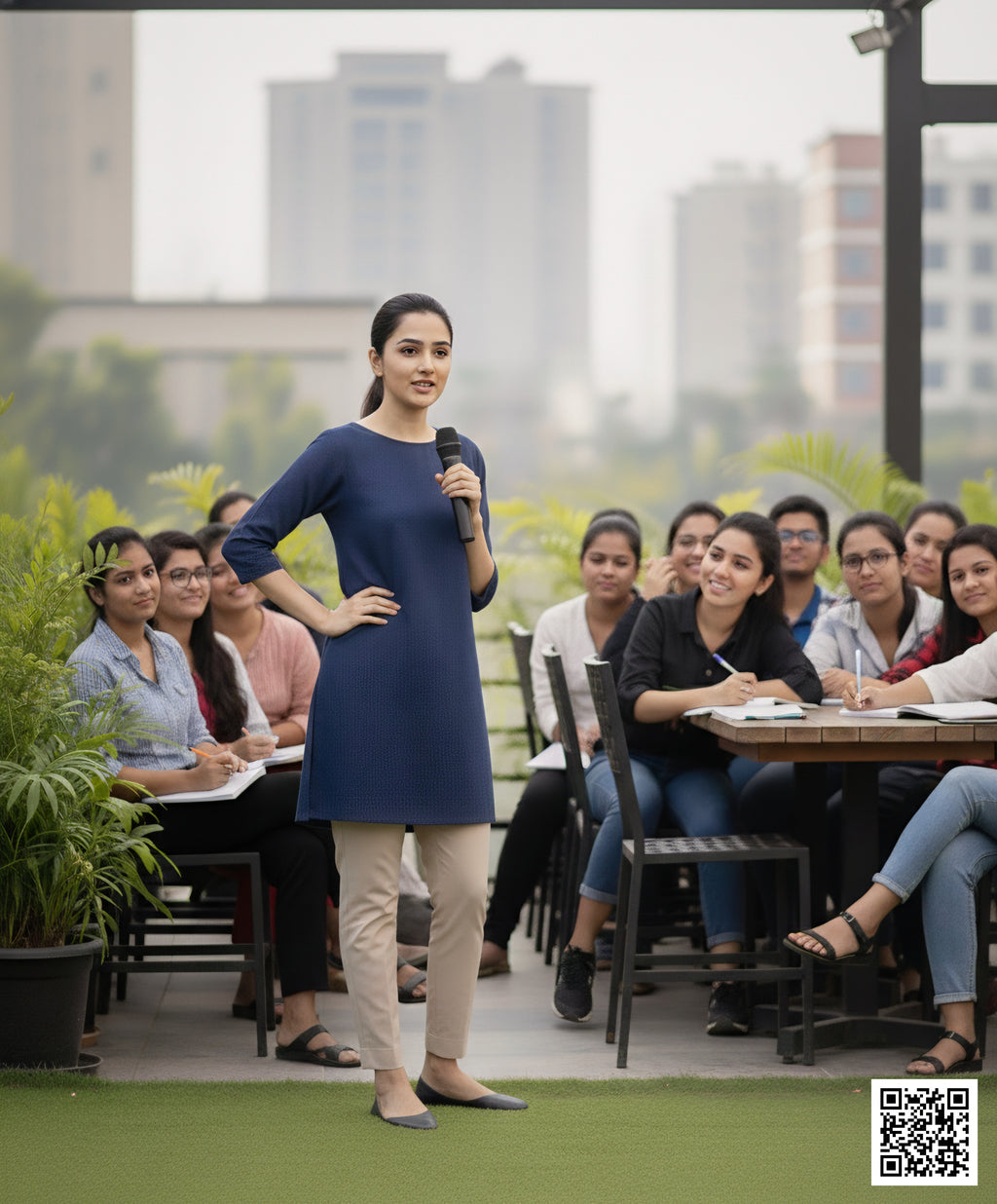 Chic Boat-Neck Denim Tunic Kurta – Contemporary Office & Daily Wear