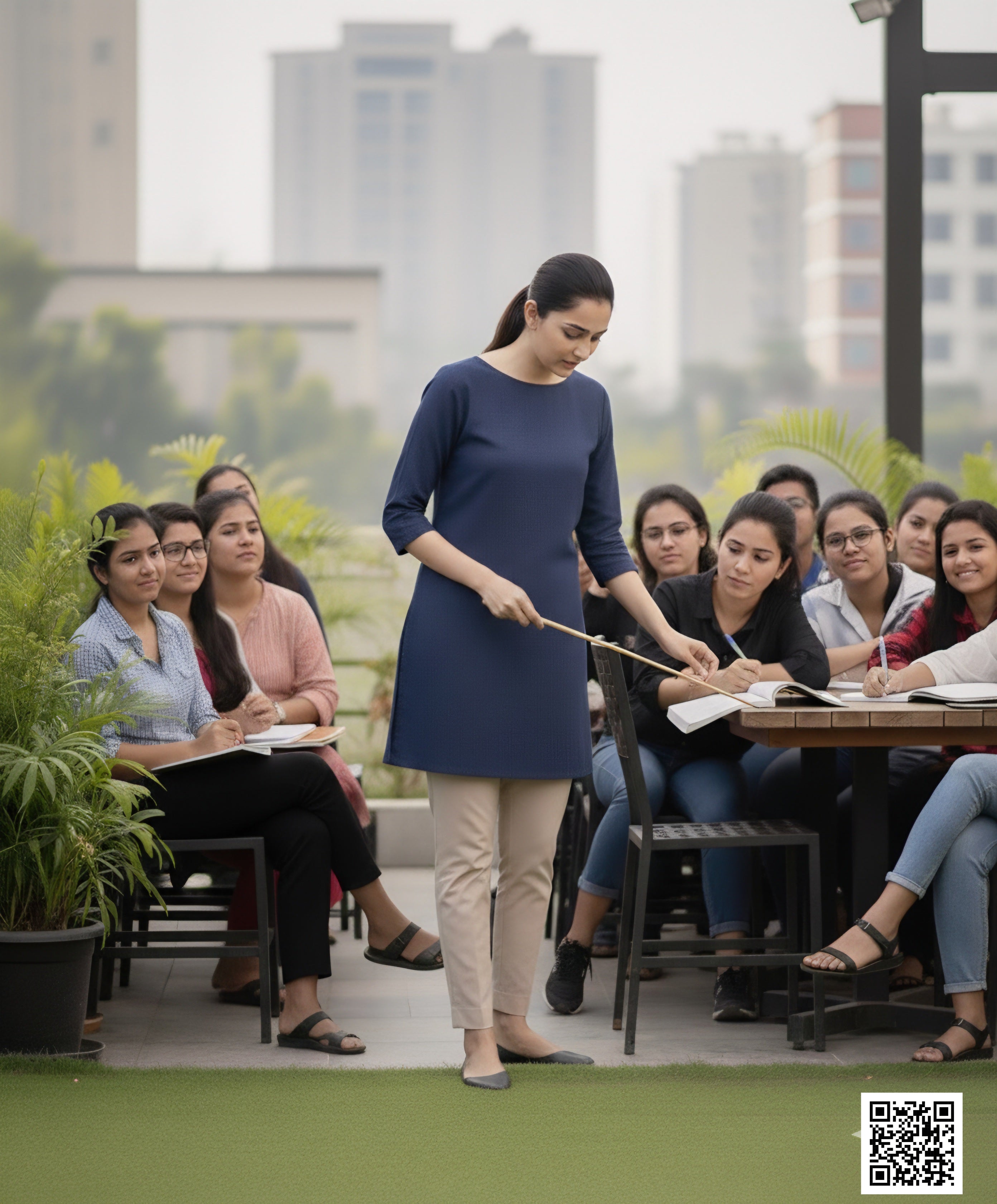 Chic Boat-Neck Denim Tunic Kurta – Contemporary Office & Daily Wear