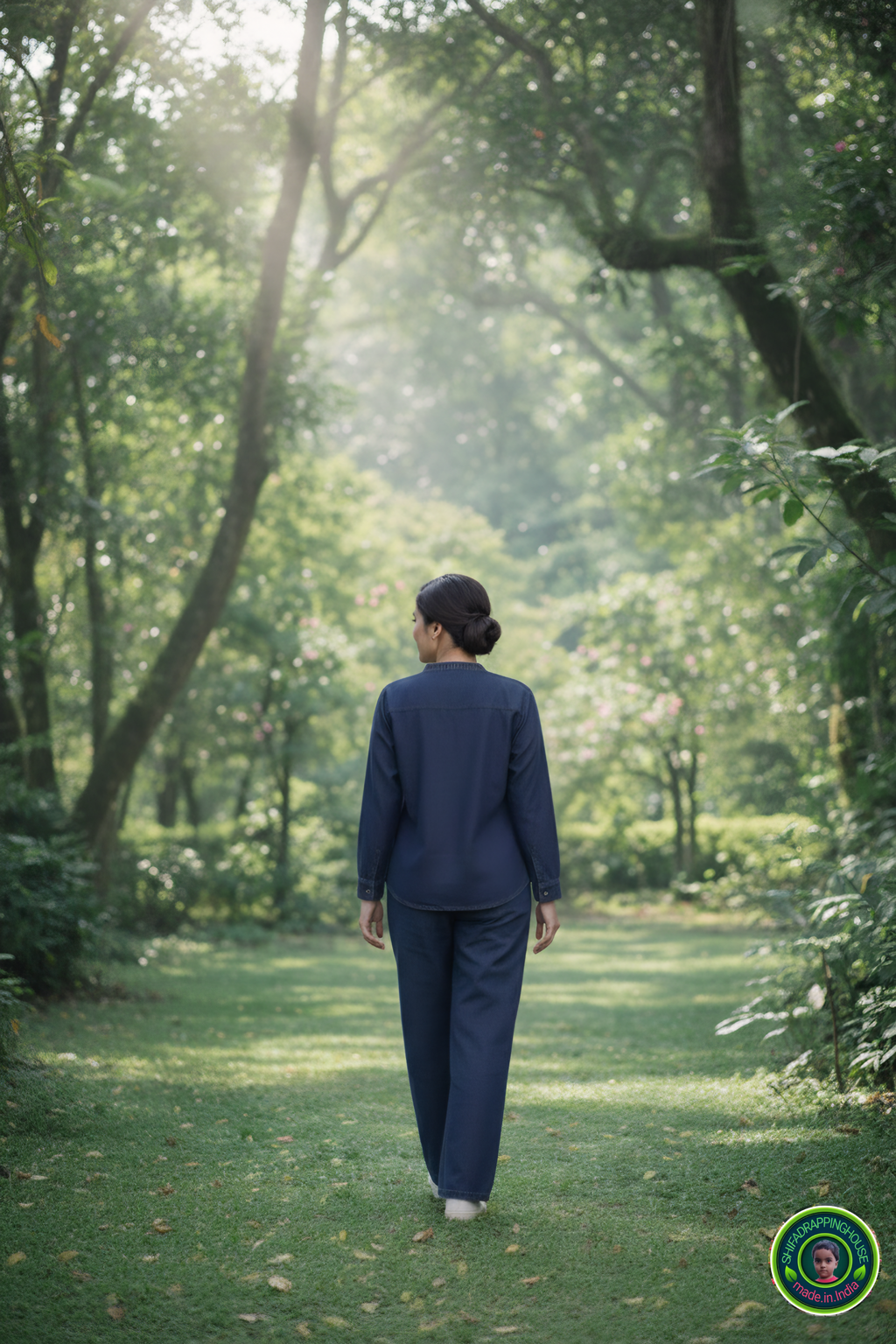 Premium Soft Denim Chinese Collar Shirt with Pearl White Buttons – Shifa Drapping House Exclusive