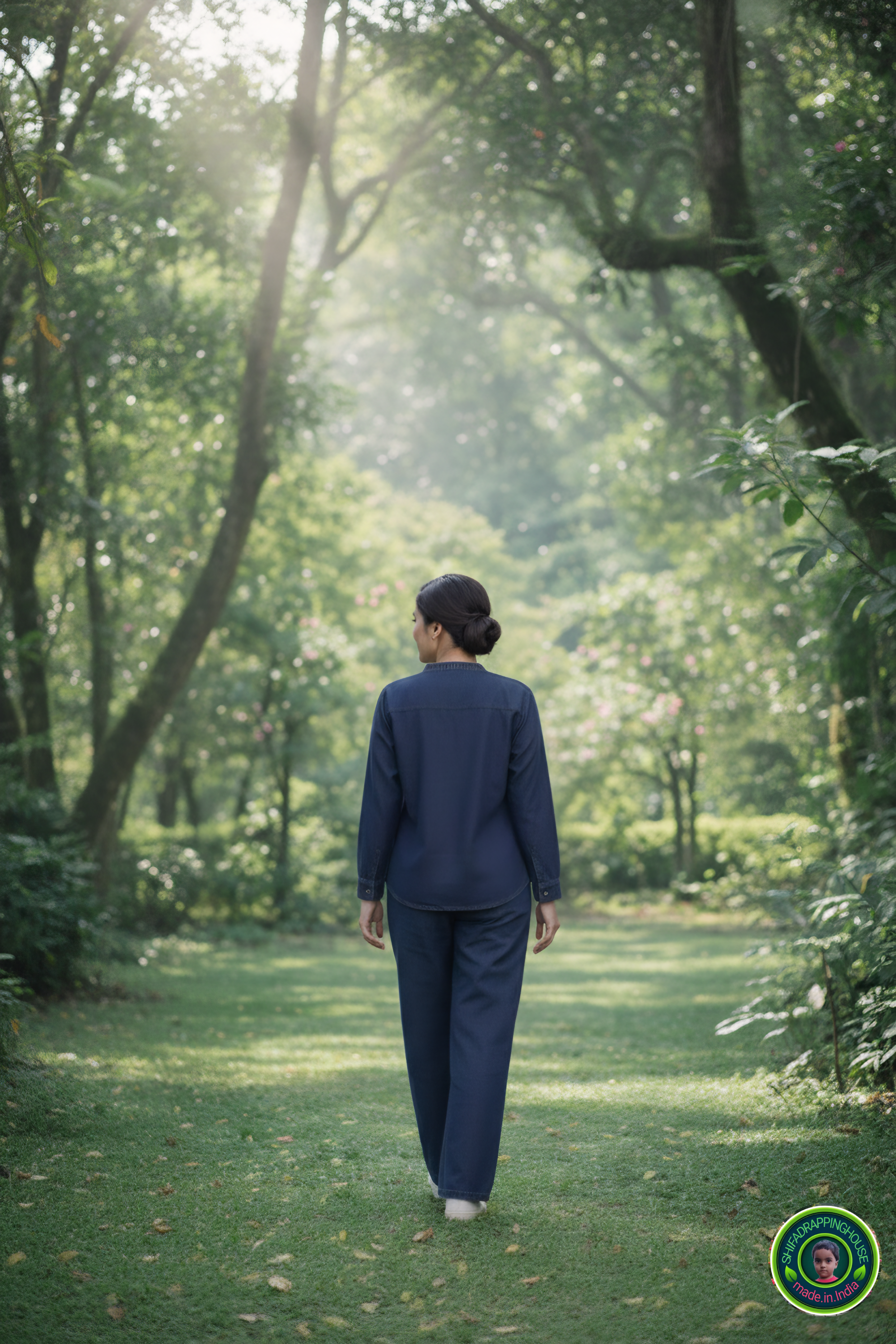 Premium Soft Denim Chinese Collar Shirt with Pearl White Buttons – Shifa Drapping House Exclusive