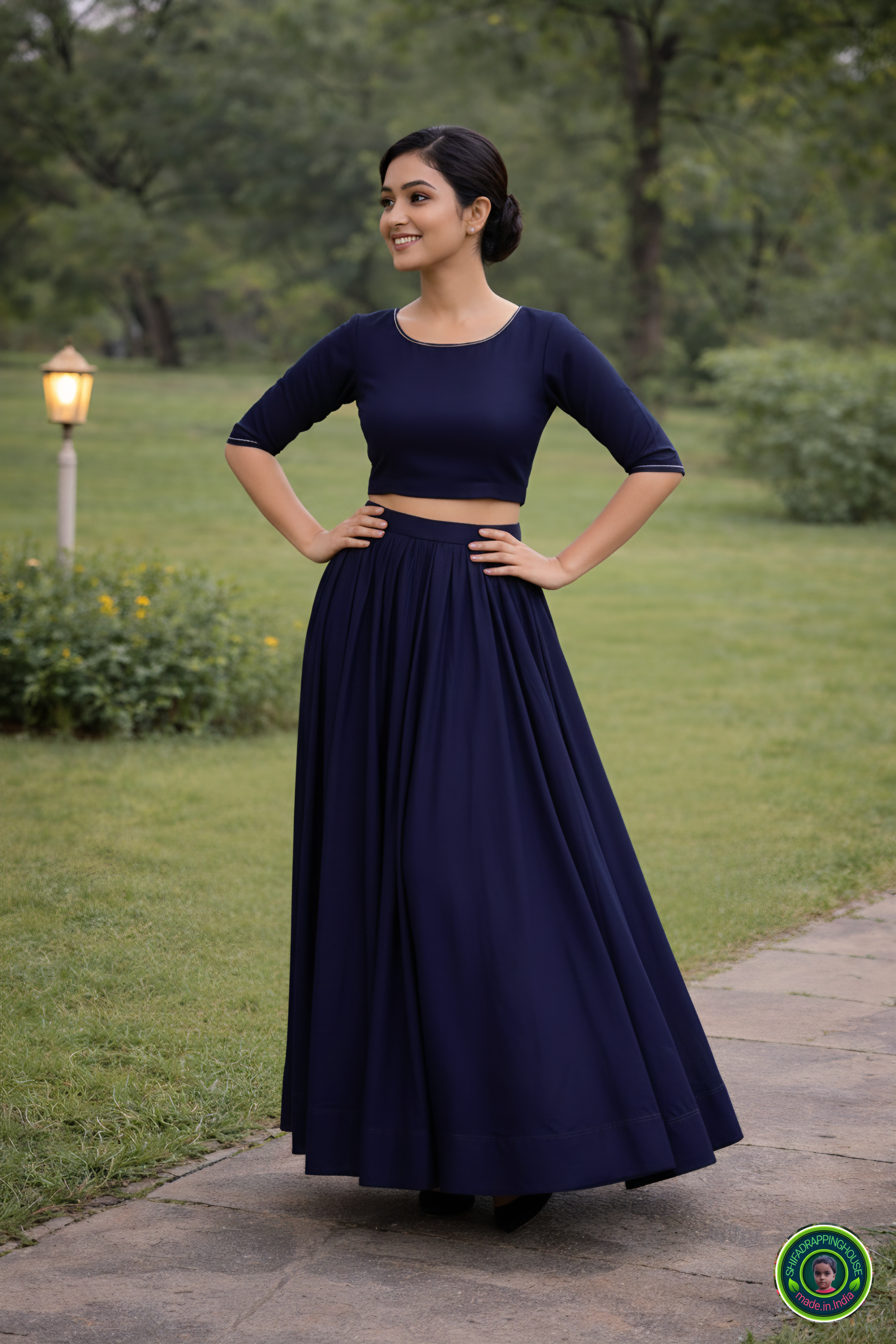 Midnight Navy Soft Denim Lehenga Set – Modern Minimalist Edition