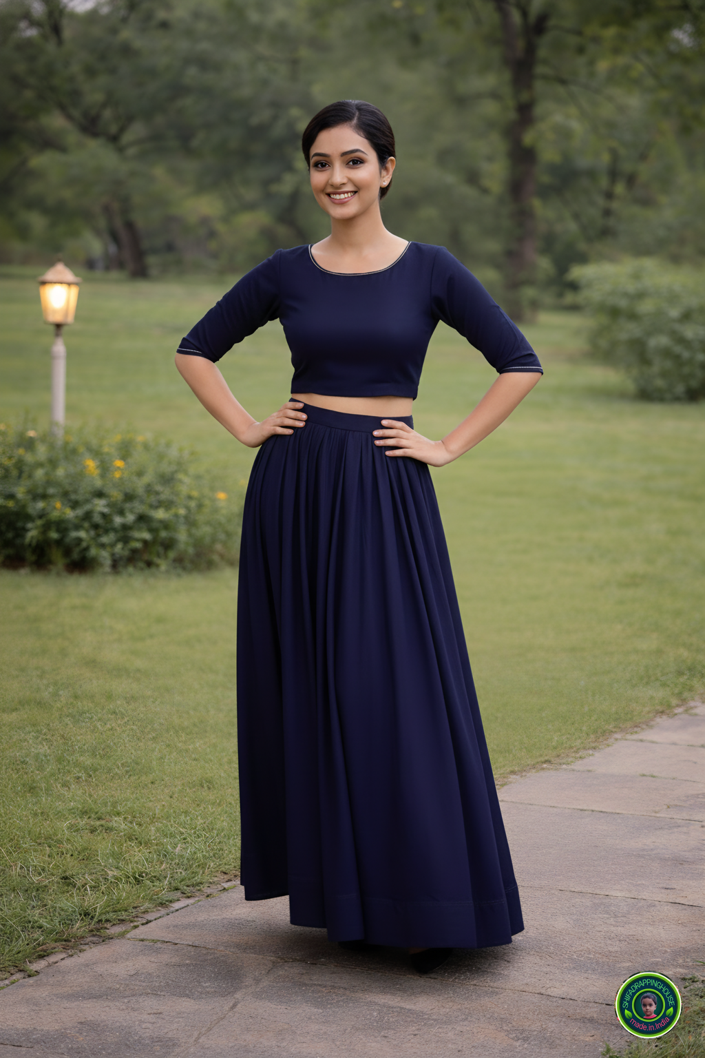 Midnight Navy Soft Denim Lehenga Set – Modern Minimalist Edition
