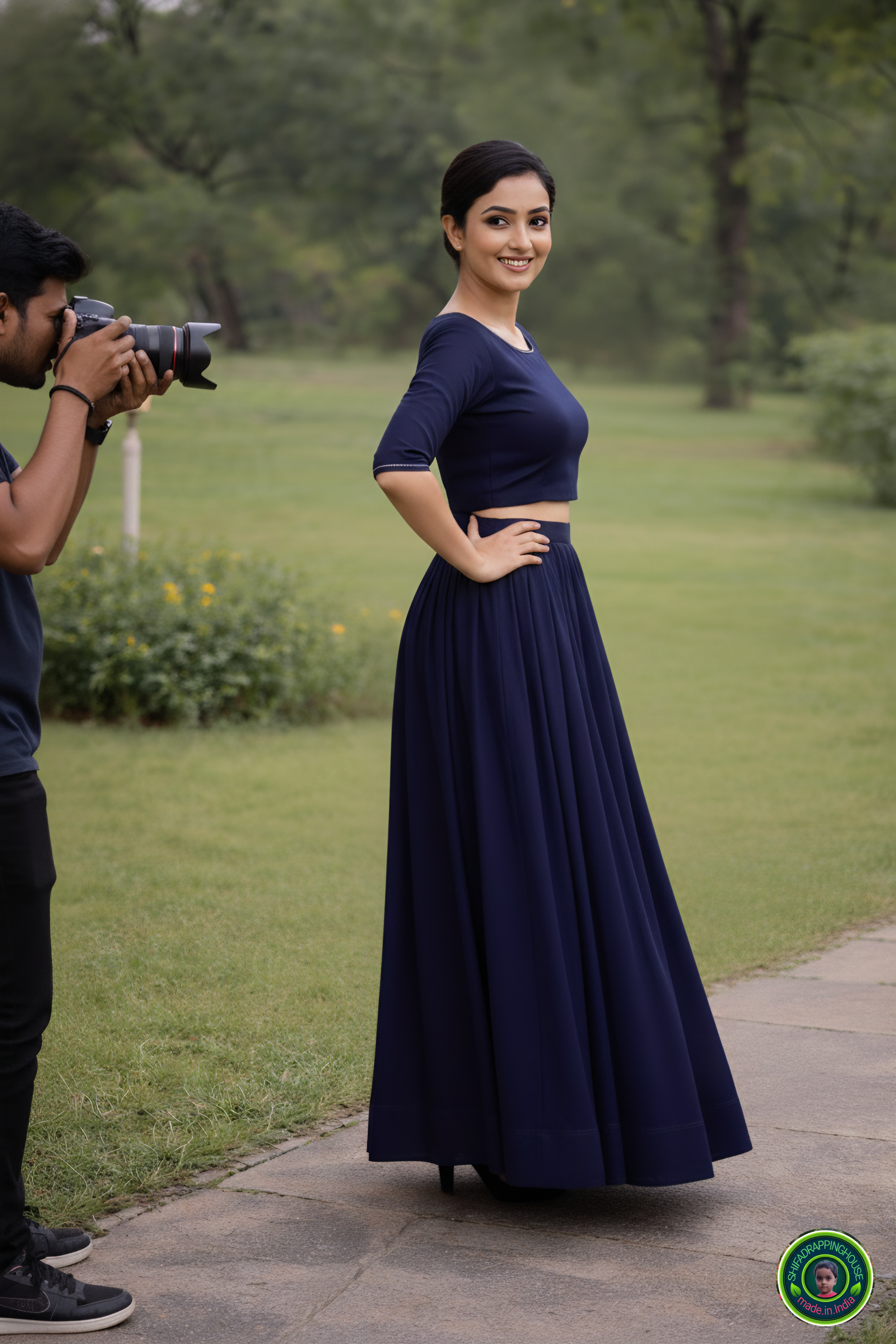 Midnight Navy Soft Denim Lehenga Set – Modern Minimalist Edition