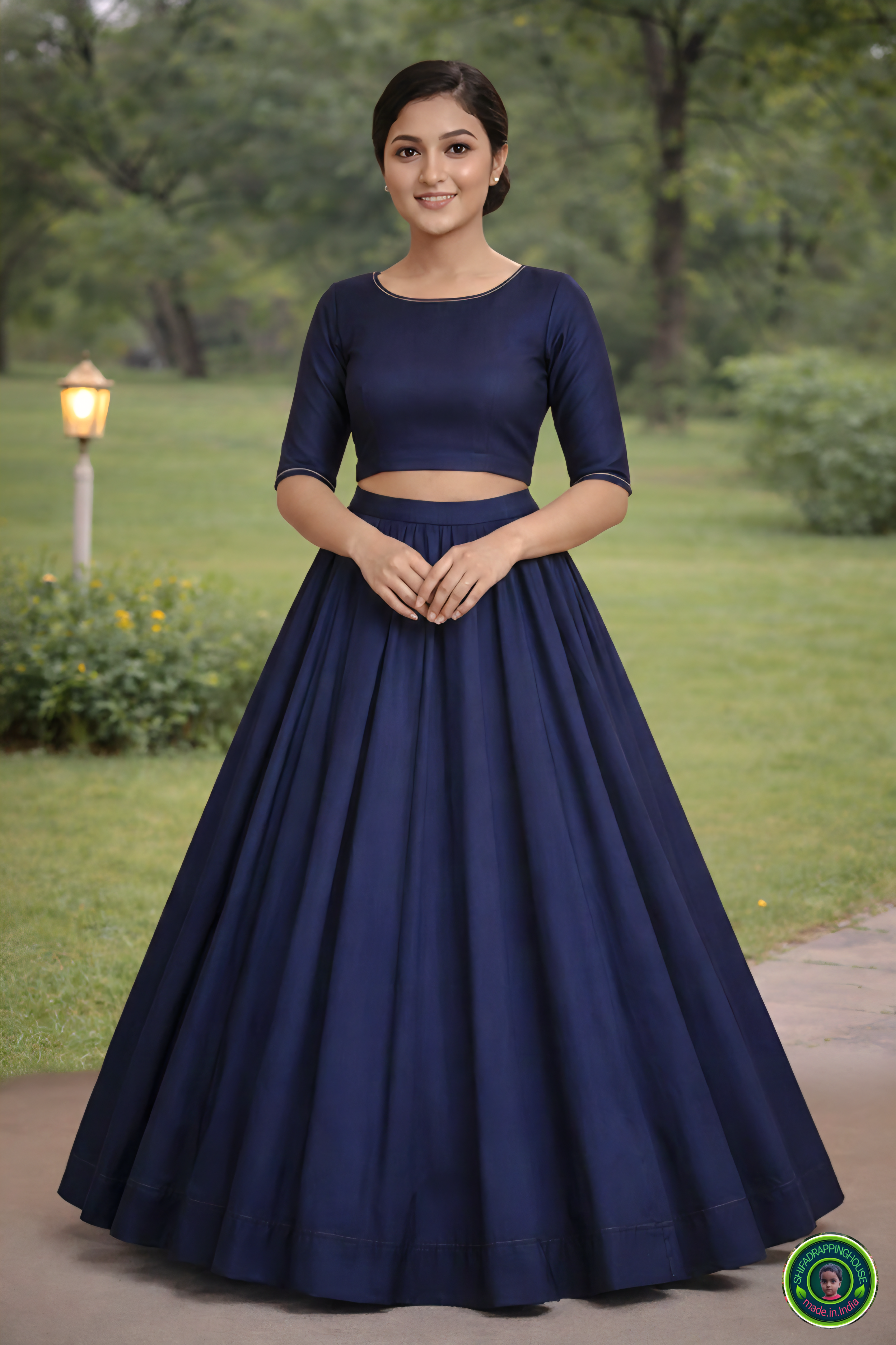 Midnight Navy Soft Denim Lehenga Set – Modern Minimalist Edition