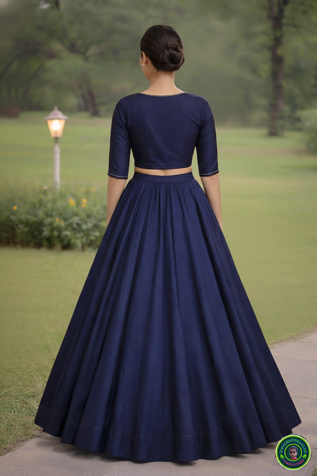 Midnight Navy Soft Denim Lehenga Set – Modern Minimalist Edition