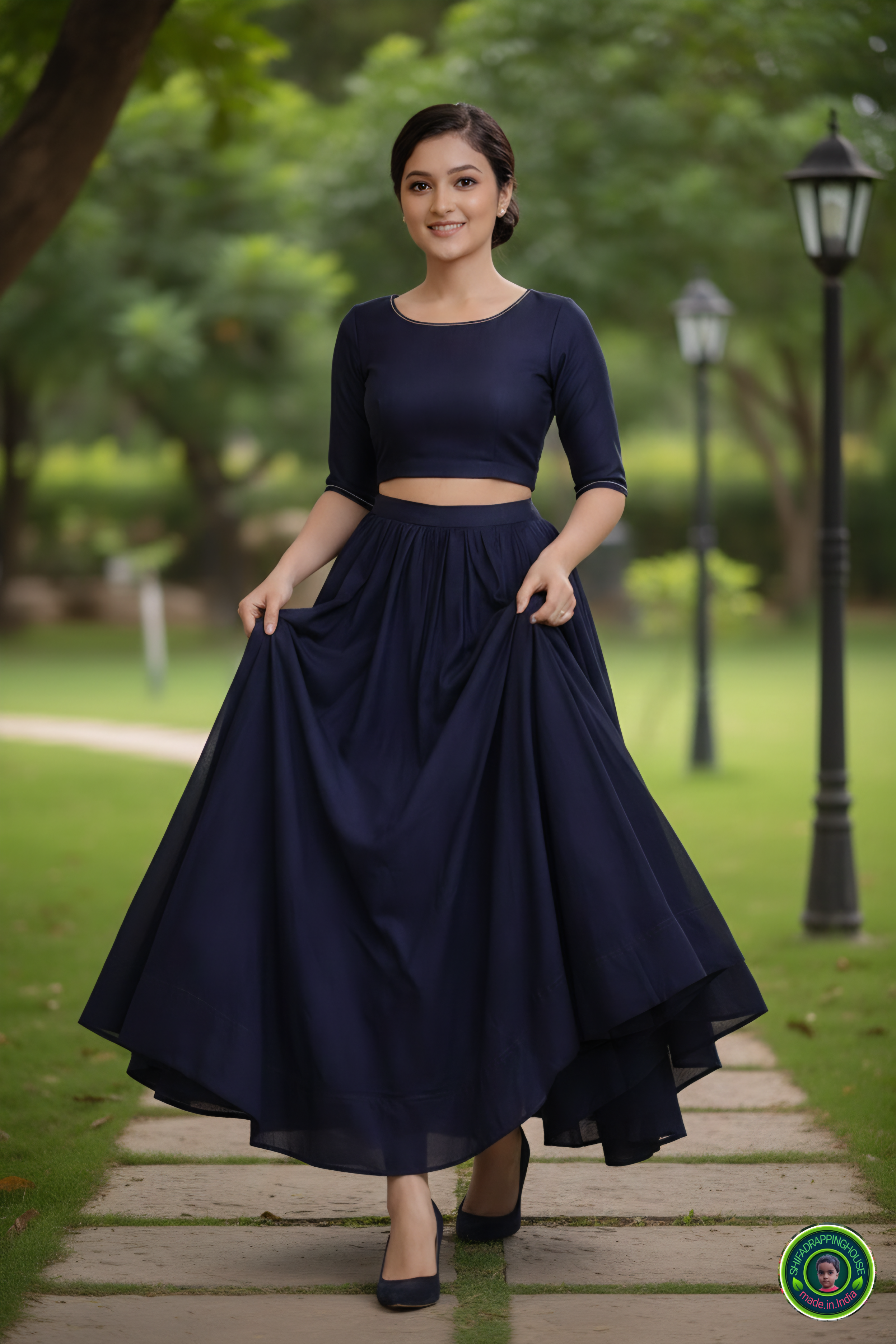 Midnight Navy Soft Denim Lehenga Set – Modern Minimalist Edition