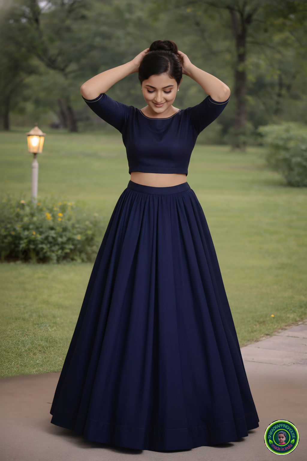 Midnight Navy Soft Denim Lehenga Set – Modern Minimalist Edition