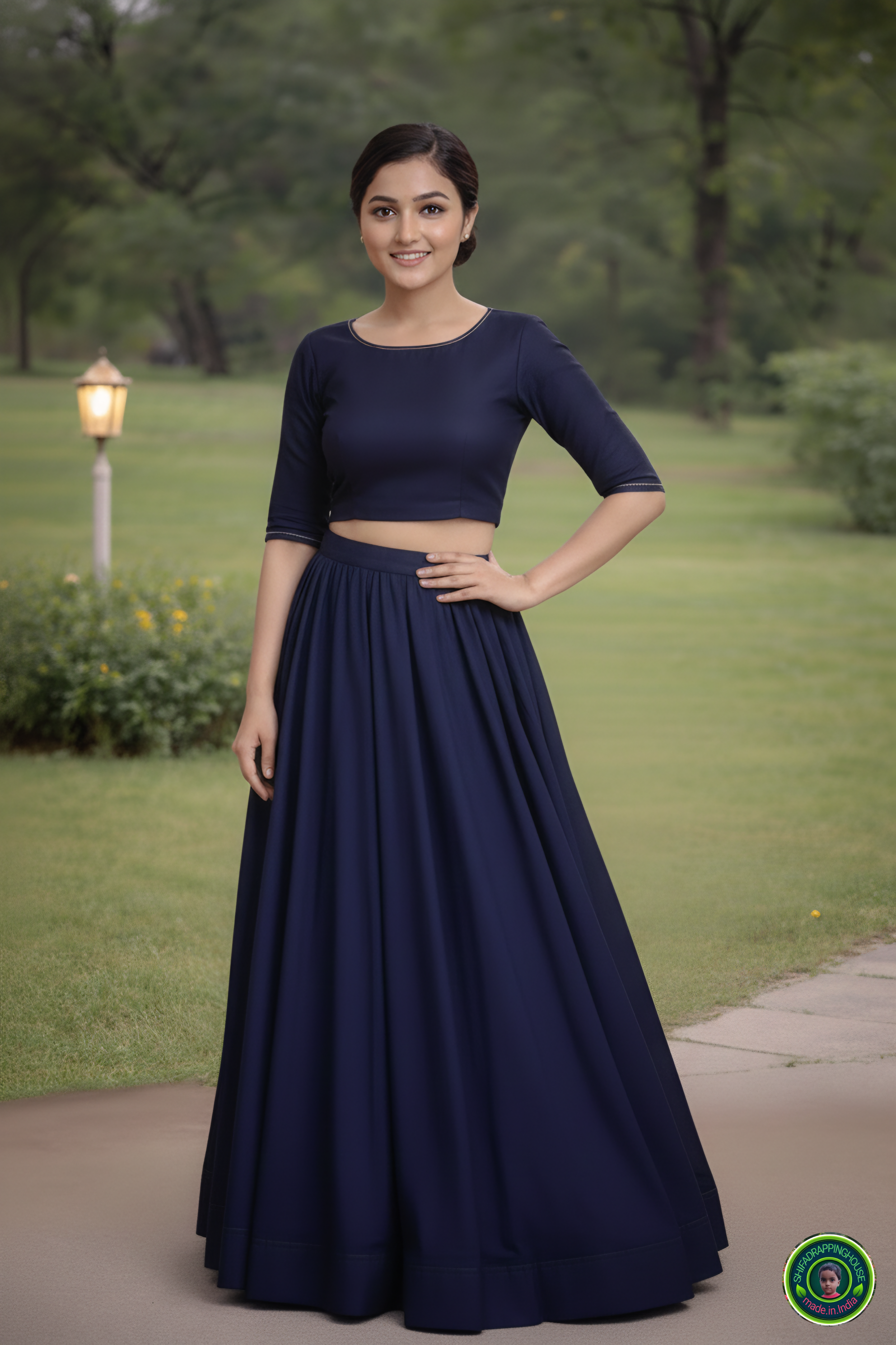 Midnight Navy Soft Denim Lehenga Set – Modern Minimalist Edition