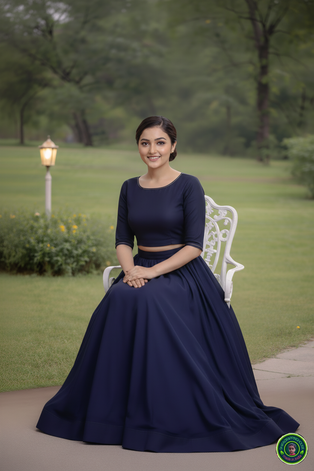 Midnight Navy Soft Denim Lehenga Set – Modern Minimalist Edition