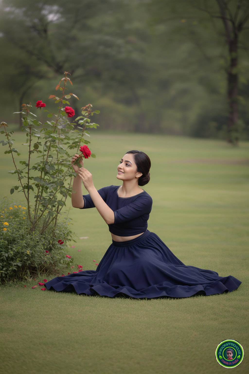 Midnight Navy Soft Denim Lehenga Set – Modern Minimalist Edition