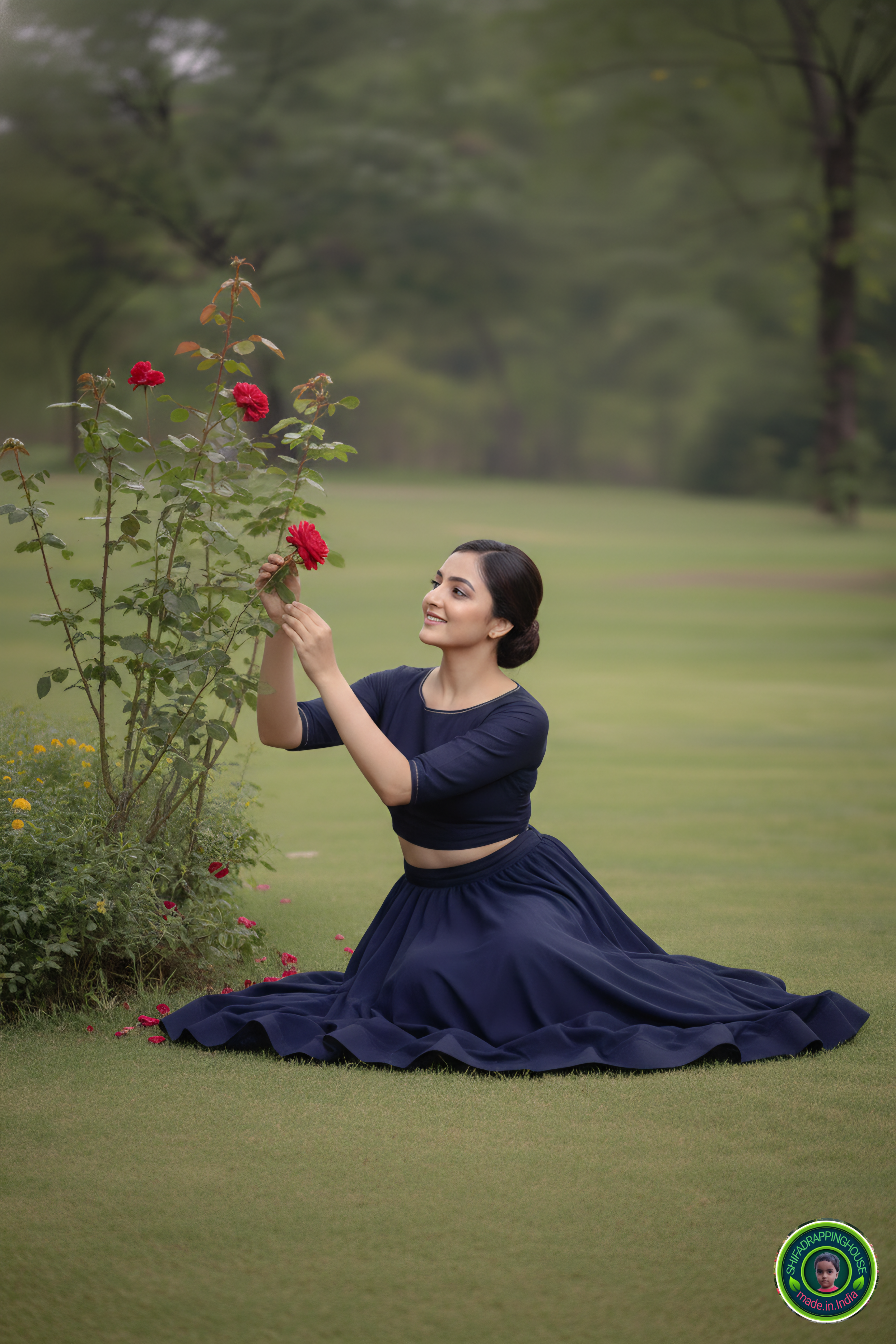 Midnight Navy Soft Denim Lehenga Set – Modern Minimalist Edition