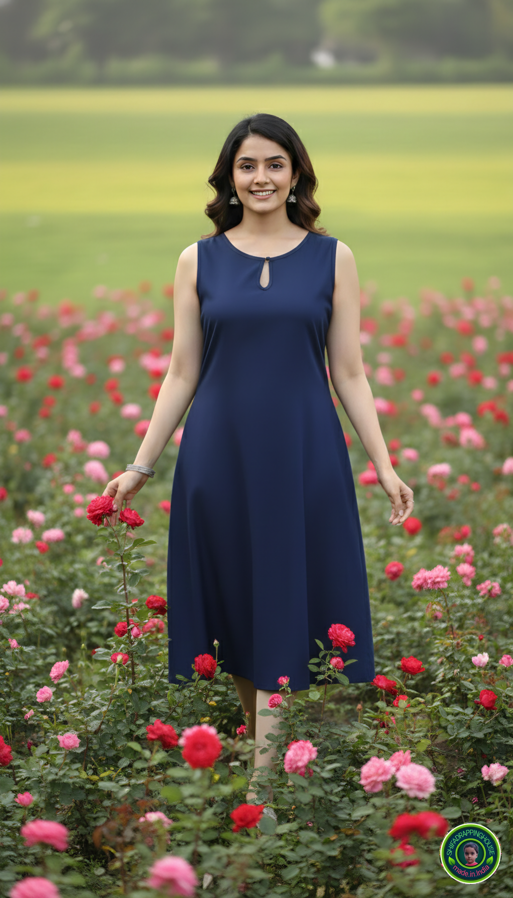 The Summer Muse: Minimalist A-Line Sleeveless Denim Midi with Keyhole Detail