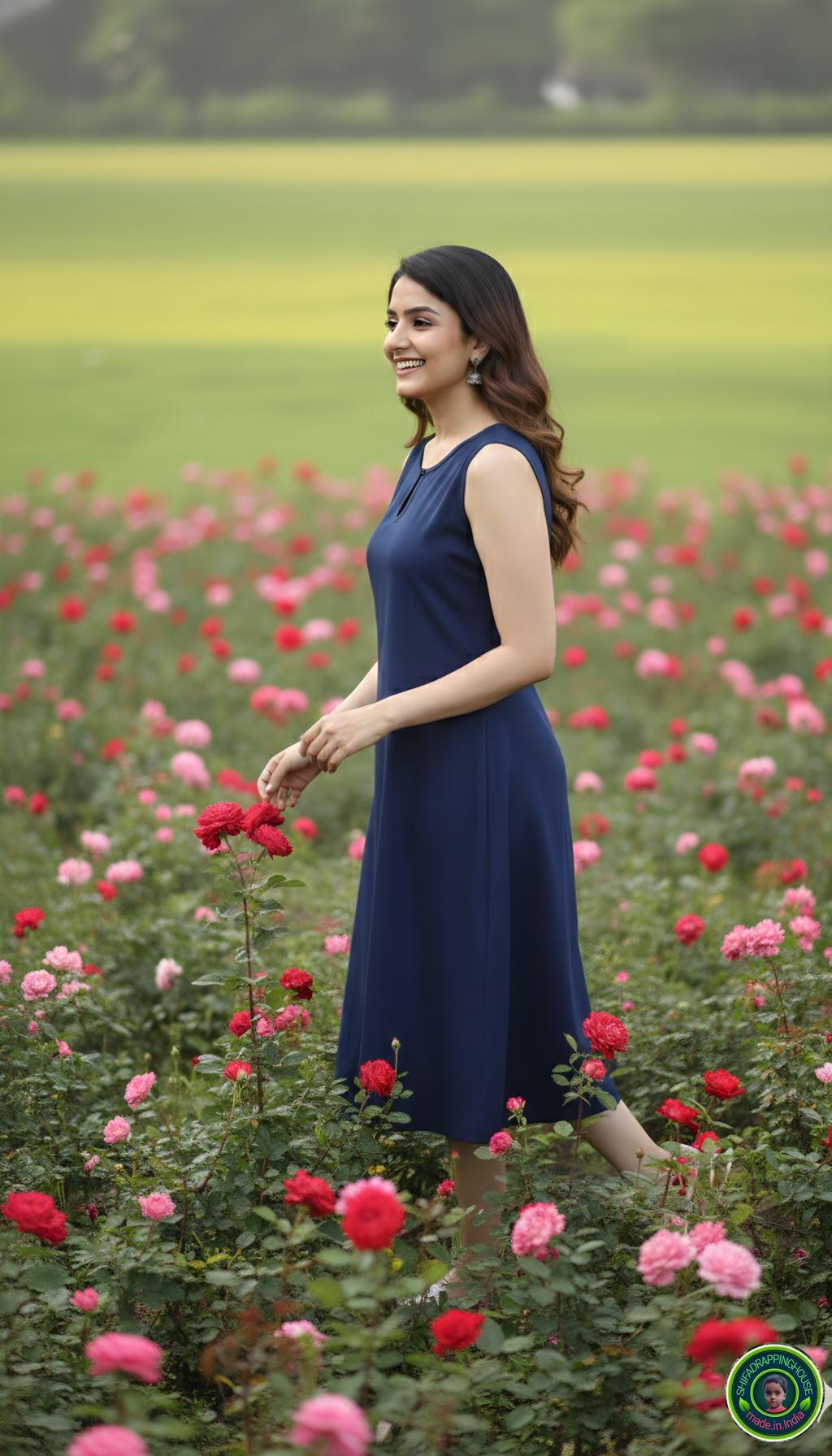 The Summer Muse: Minimalist A-Line Sleeveless Denim Midi with Keyhole Detail