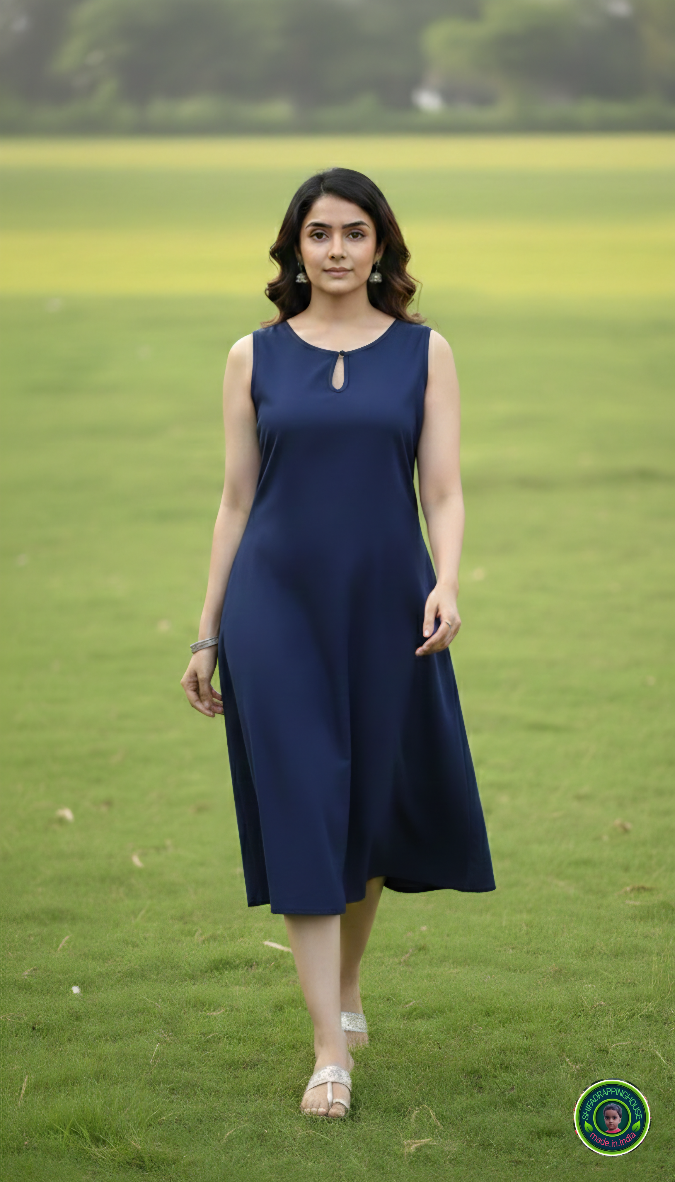 The Summer Muse: Minimalist A-Line Sleeveless Denim Midi with Keyhole Detail