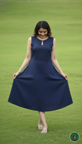 The Summer Muse: Minimalist A-Line Sleeveless Denim Midi with Keyhole Detail