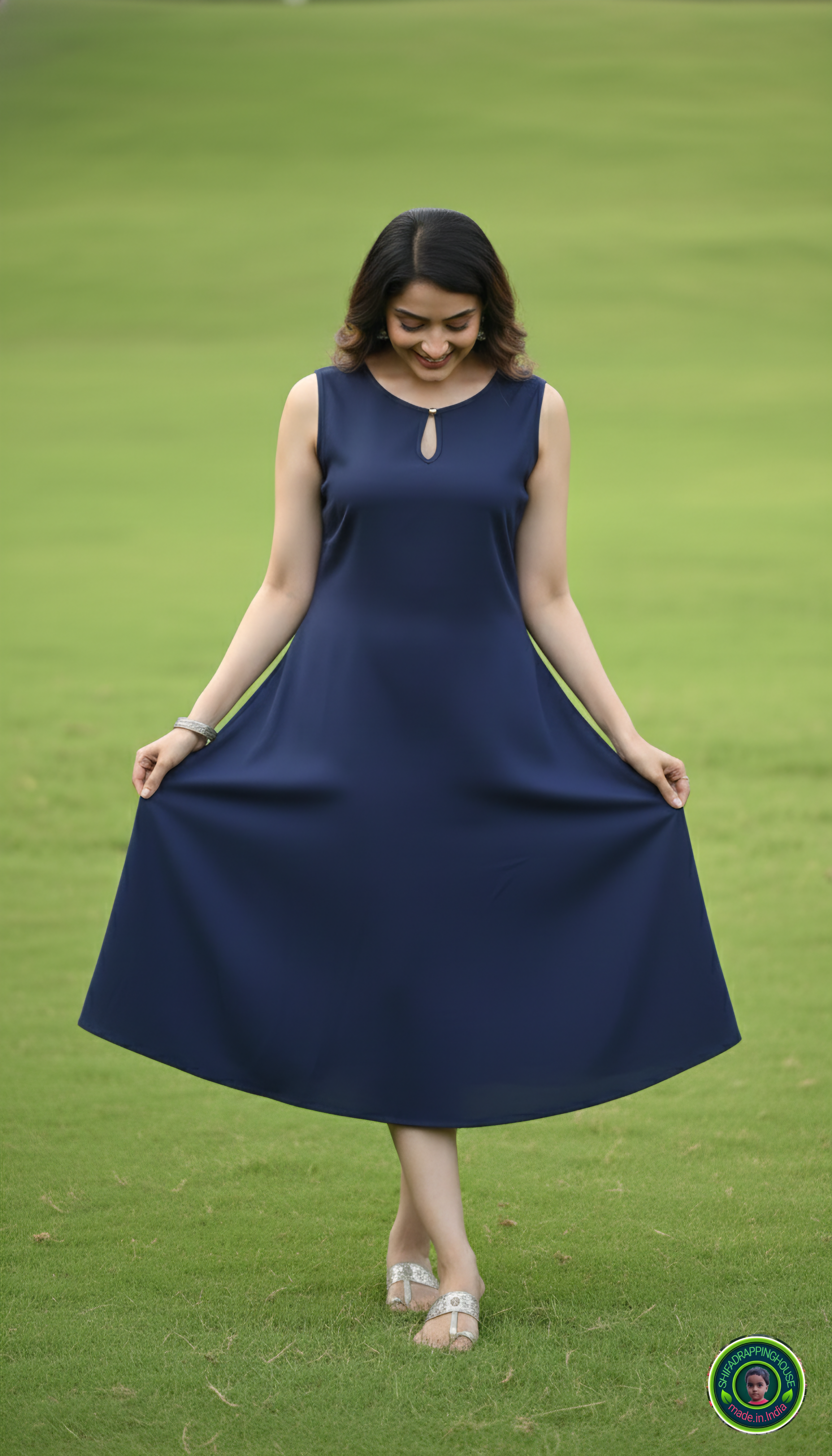 The Summer Muse: Minimalist A-Line Sleeveless Denim Midi with Keyhole Detail