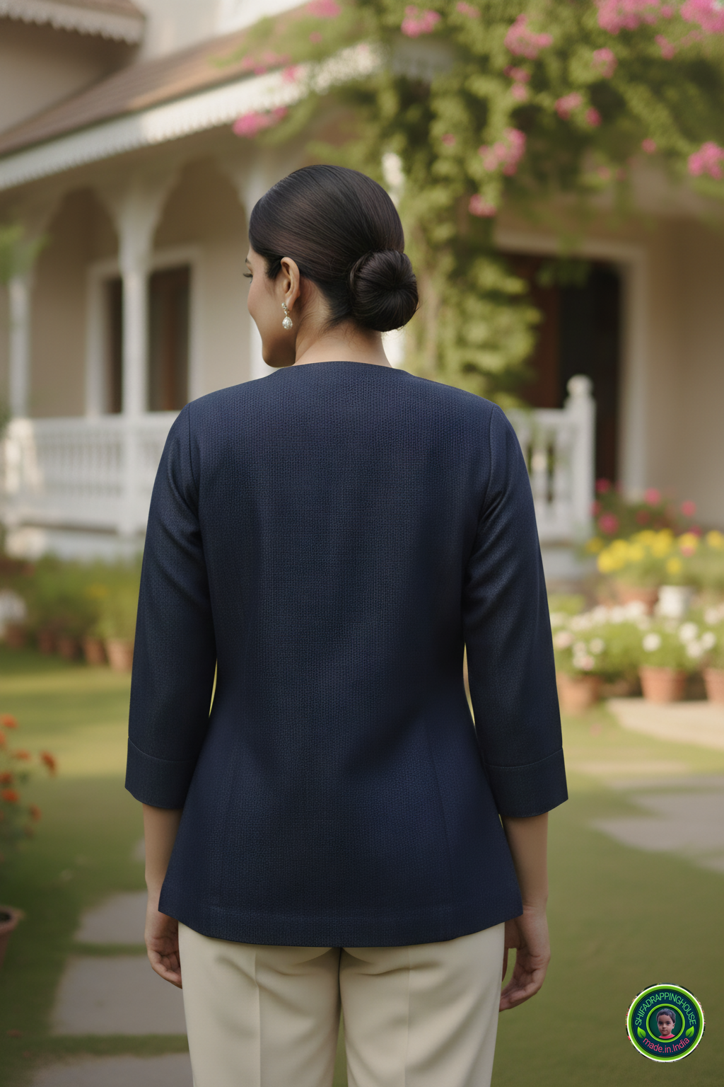 Midnight Navy Denim Shrug Jacket | Luxury Single-Button Open Layer