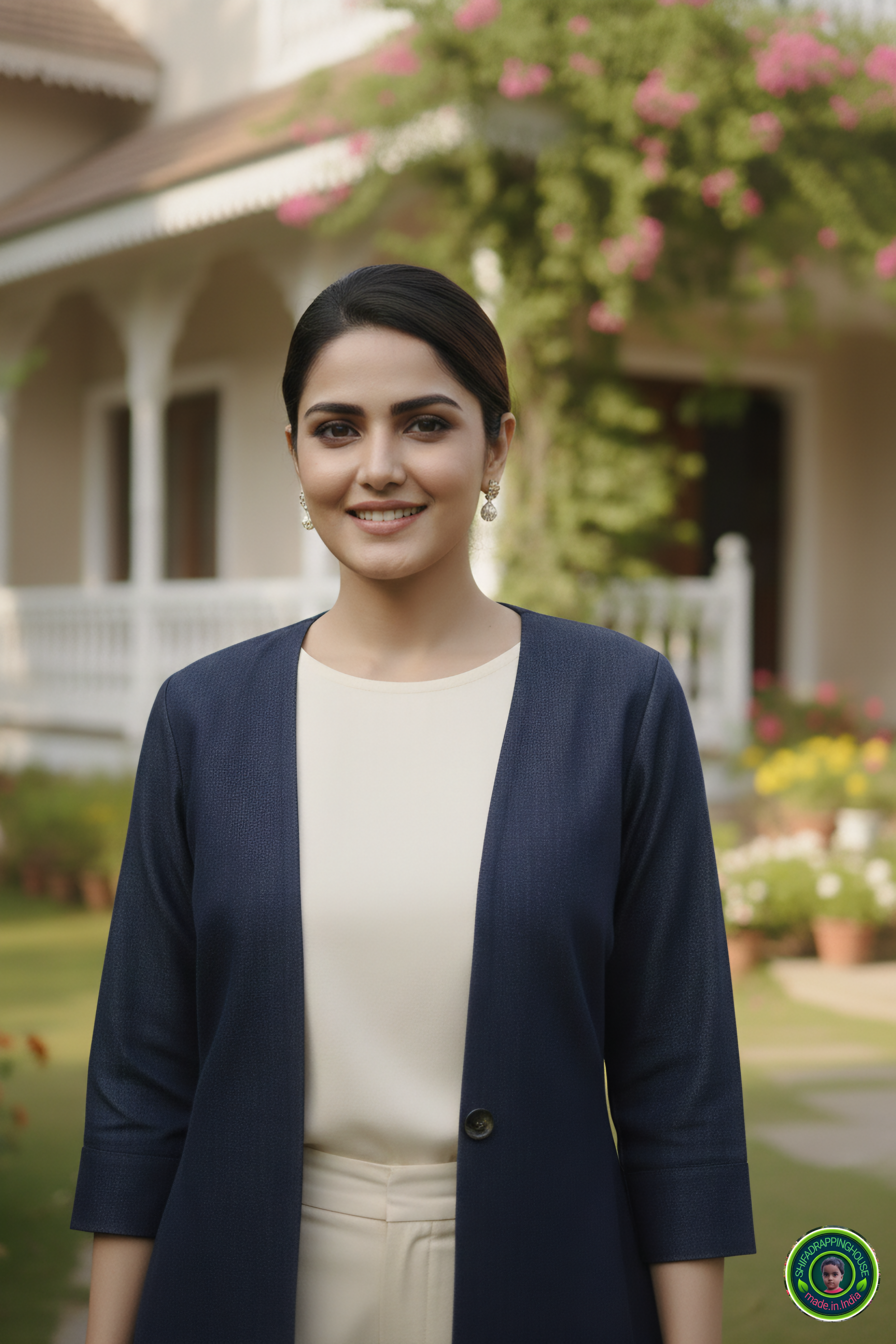 Midnight Navy Denim Shrug Jacket | Luxury Single-Button Open Layer