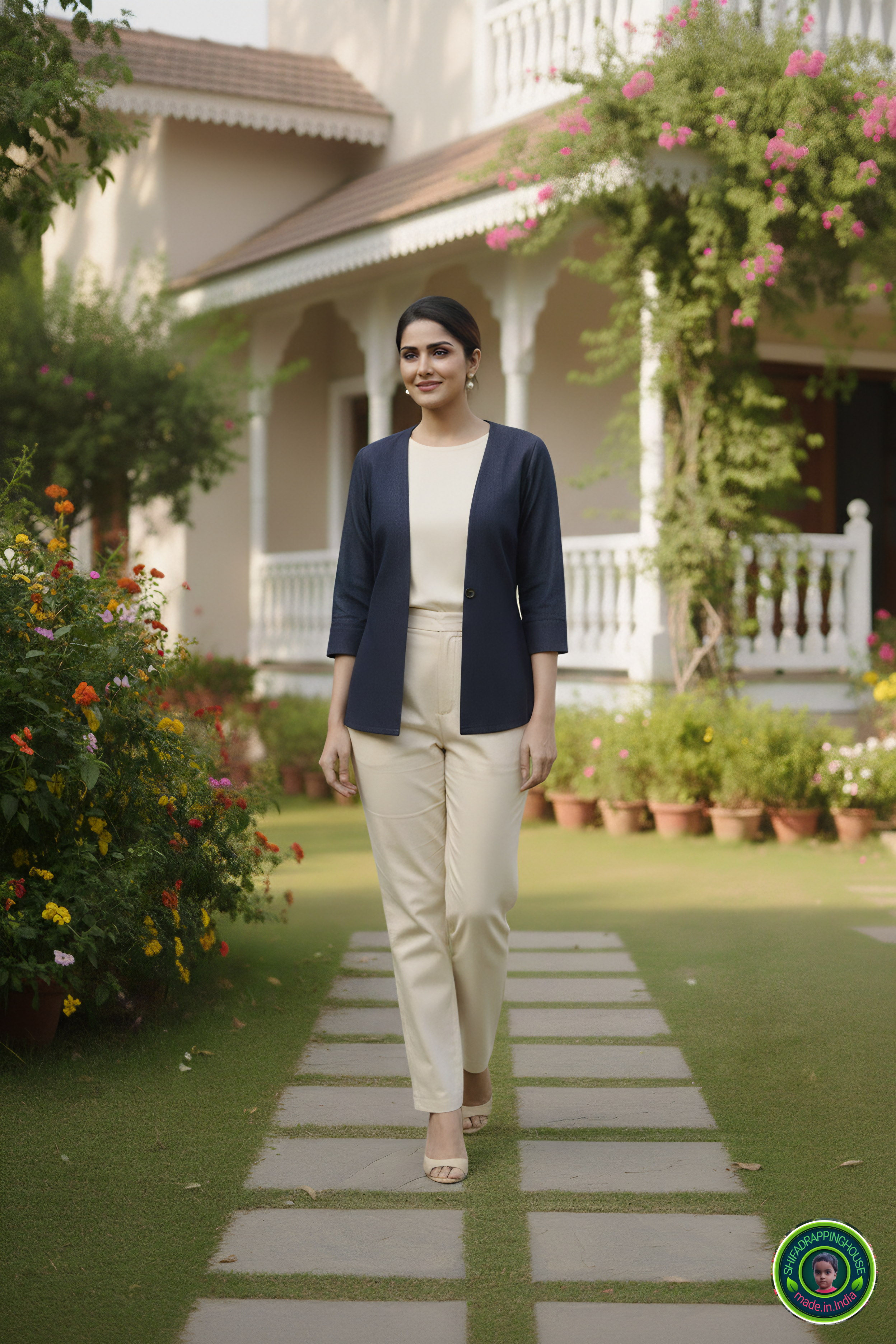 Midnight Navy Denim Shrug Jacket | Luxury Single-Button Open Layer