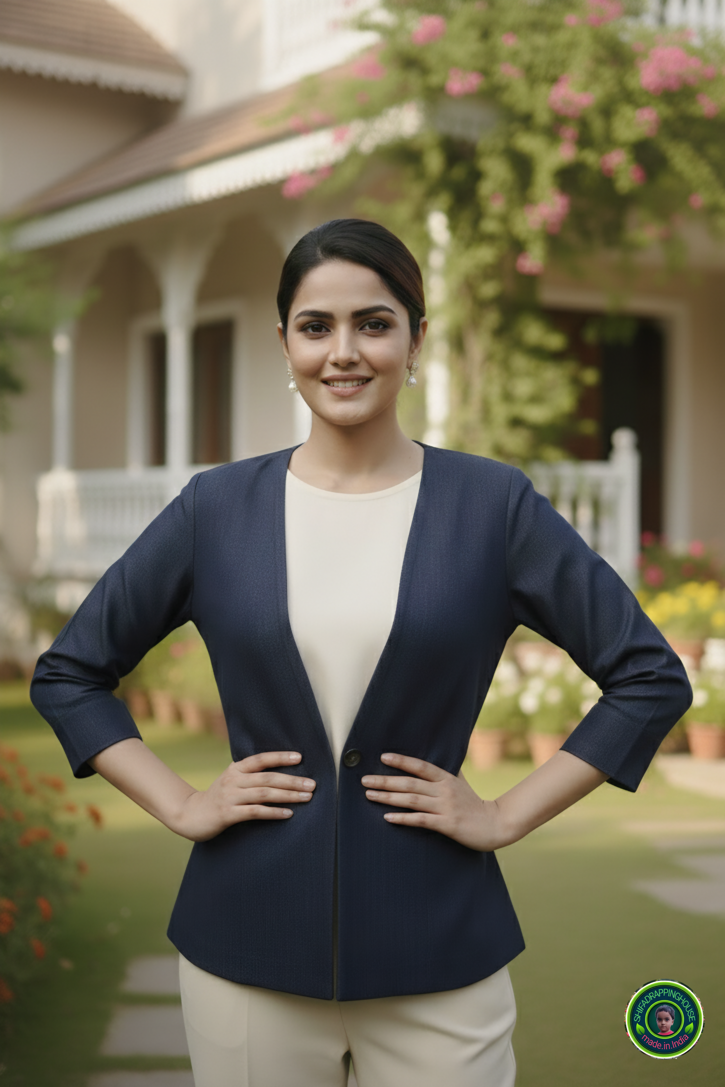 Midnight Navy Denim Shrug Jacket | Luxury Single-Button Open Layer