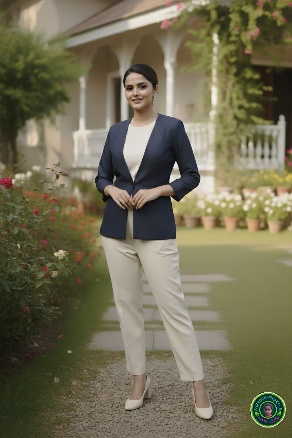 Midnight Navy Denim Shrug Jacket | Luxury Single-Button Open Layer