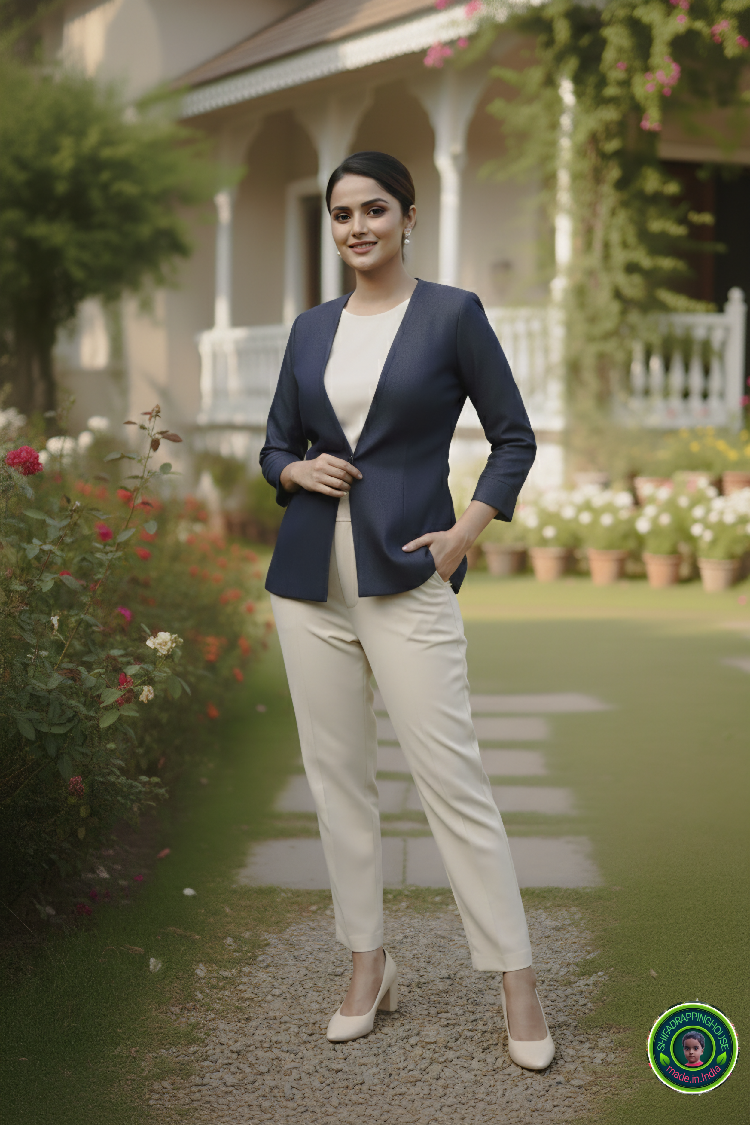 Midnight Navy Denim Shrug Jacket | Luxury Single-Button Open Layer