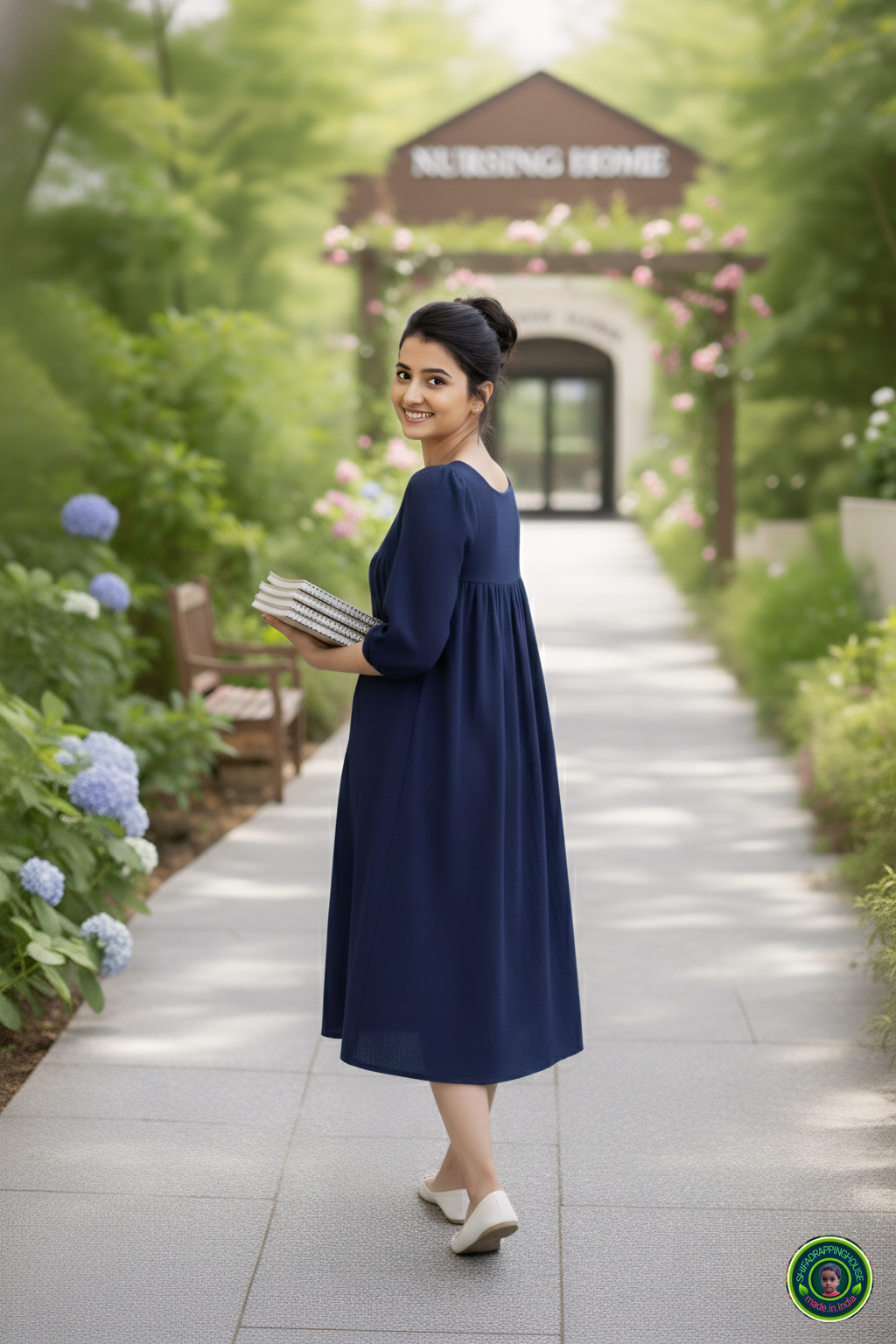 Elegant Gathered Denim Midi with 3/4 Sleeves – Summer 2026 Special